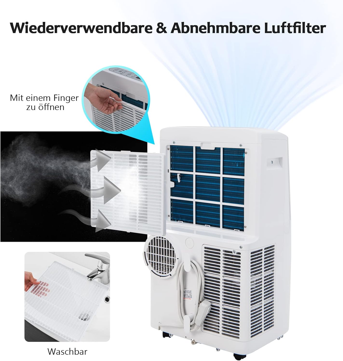GOPLUS 16000 BTU Klimaanlage mit Abluftschlauch, 5 in 1 mobiles Klimagerät: Kühlen, Heizen, Entfeuchten, Belüften, Schlafmodus | für Raumgröße bis 30㎡ | 24H-Timer | App/Fernbedienung (16000BTU)