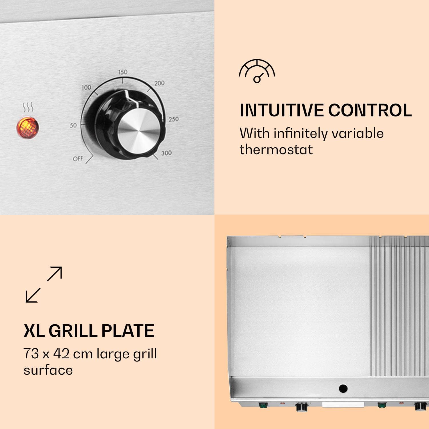 Klarstein Elektrogrill, Tischgrill mit LED-Anzeige, Elektrogrill für Balkon & Indoor, Edelstahl Grillplatte mit abnehmbarer Antihaftplatte & Spritzschutz,Grill Elektrisch 200 W