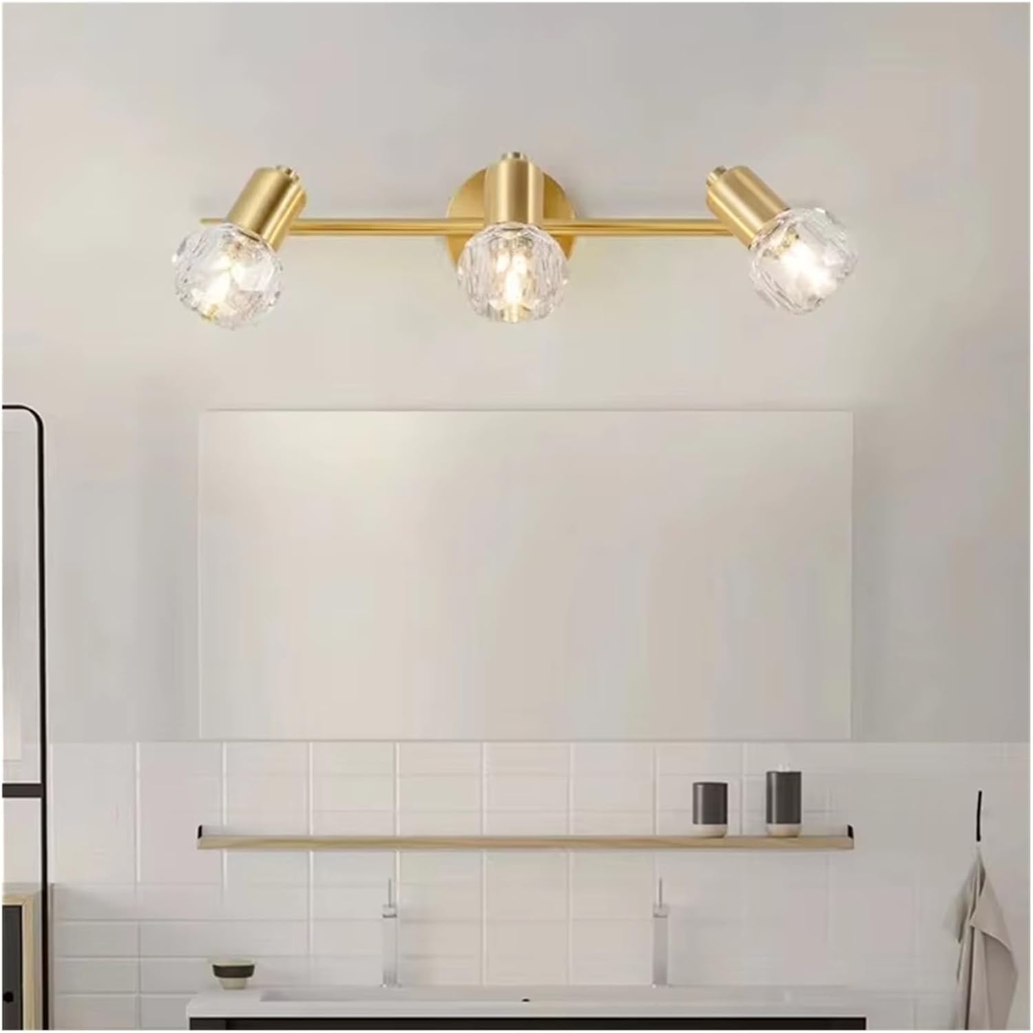 Kupferfarbener Kristallspiegel, Luxuriöse Goldene, Schlichte Badezimmer-, Wc-, Waschtisch- Und Schminktischlampe, Schlafzimmer-Kommode, Led-Schrank- Und Wandleu,3 Lights