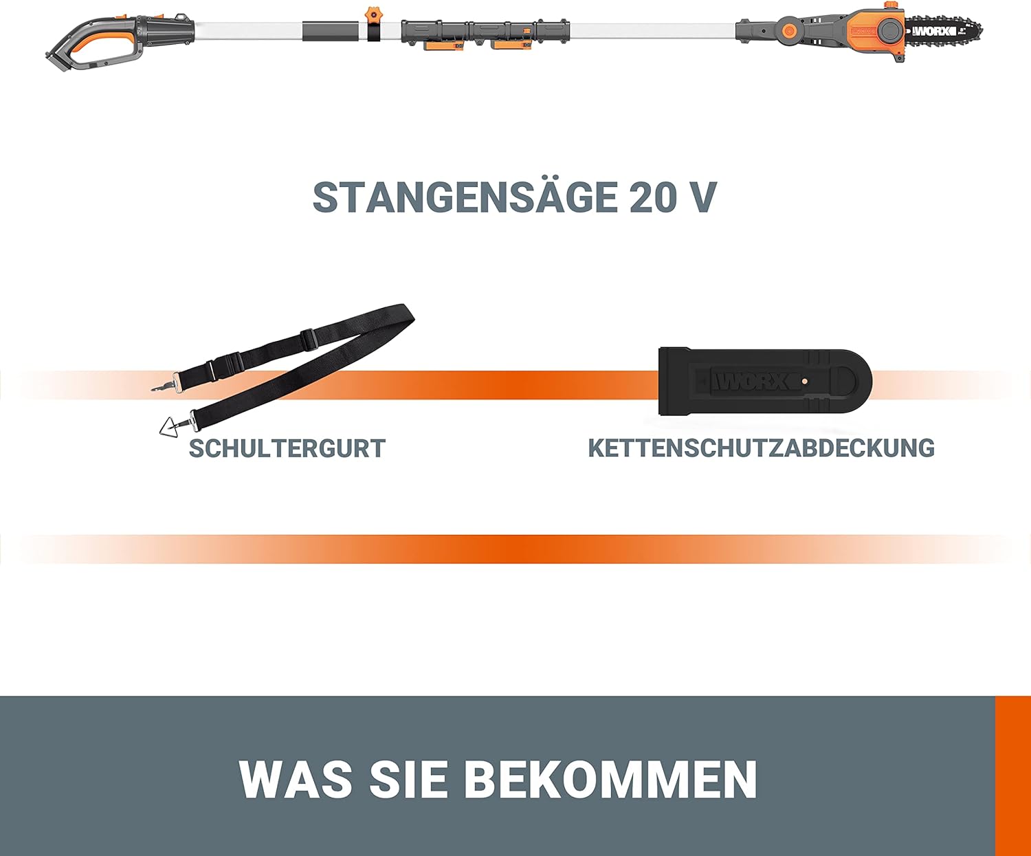 WORX WG252E.9 Akku Teleskop Heckenschere - 45cm Schnittbreite - 10-Fach Verstellbarer Teleskopstiel bis 3,20 Meter Hhe - PowerShare kompatibel - Ohne Akku & Ladegert