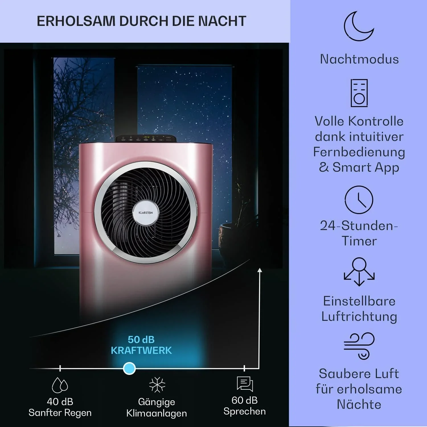 Klarstein Mobile Klimaanlage mit Abluftschlauch, 5-in-1 Klimager?t, Ventilator, Luftentfeuchter, Luftreiniger & Nachtmodus, App-Steuerung, Kleine & Portable, f��r Wohnung & B��ro, 12000 BTU