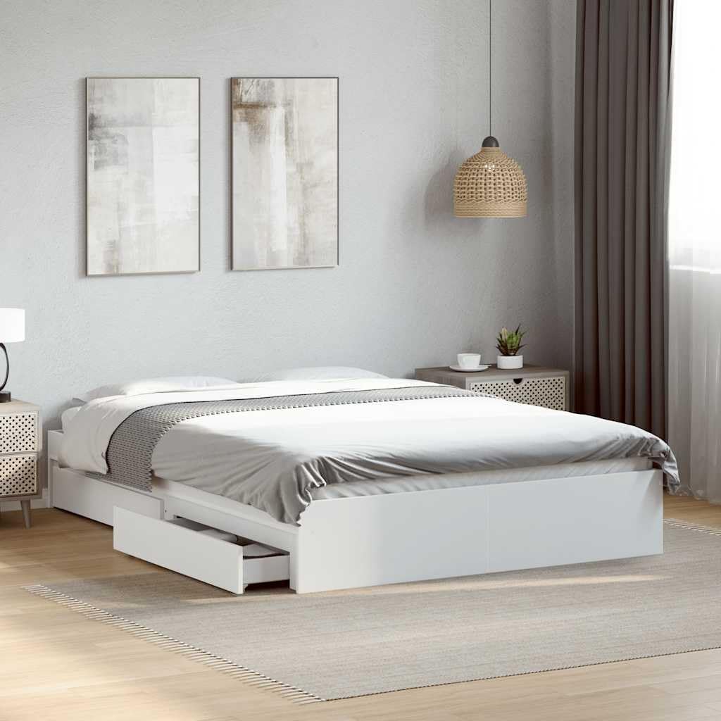 vidaXL Bettgestell, Bett mit Schubladen für Schlafzimmer, Bettrahmen mit Lattenrost, Schlafzimmerbett Doppelbett, Weiß 120x200cm Holzwerkstoff
