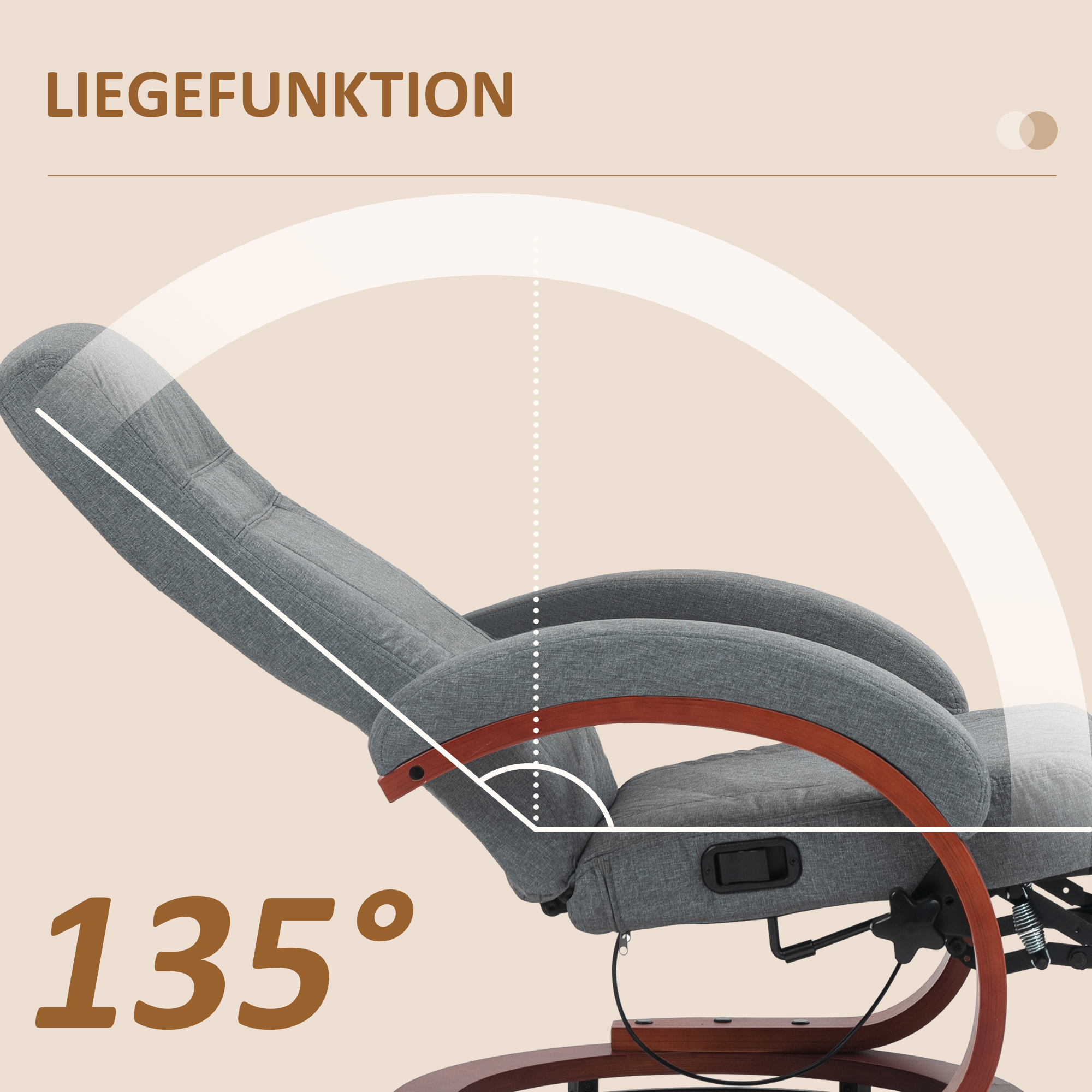 Relaxfauteuil met Opklapbare Voetensteun, Draaibaar, Kantelbare Rugleuning, Linnenlook, Tot 140 kg, Grijs