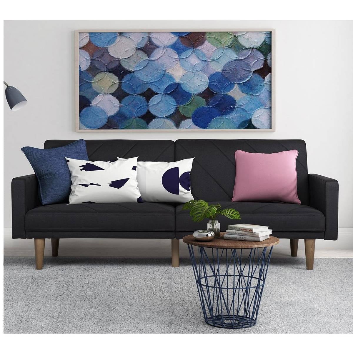 2025 Sofa Bed Gestoffeerd in Zwart Linnen in Mid-Century Moderne Stijl met Klassieke Houten Poten