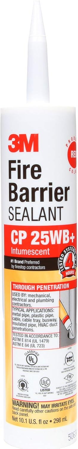 3M Fire Barrier Sealant CP 25WB+ - for Commercial, Industrial and Residential Applications - Cartridge, 10.1 fluid ounces - Red- Pack of 12