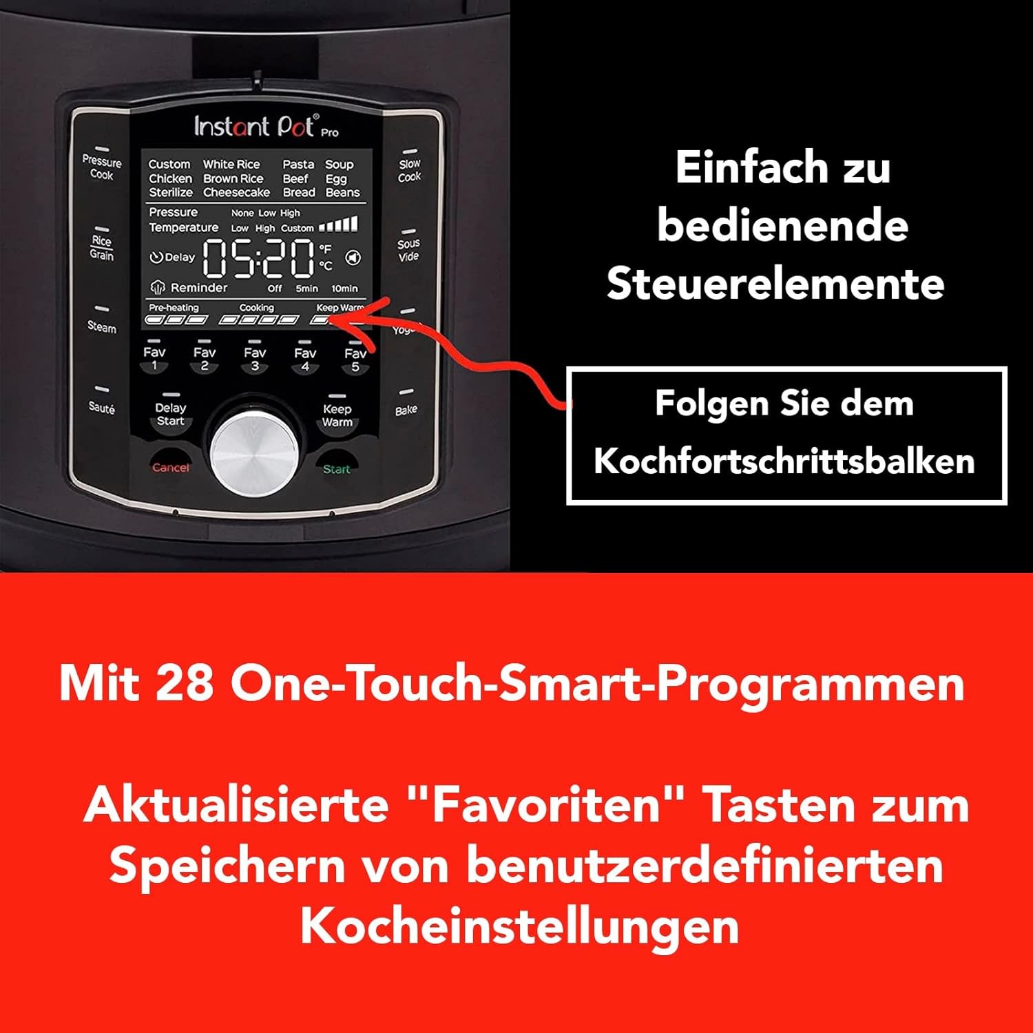 Instant Pot Pro 10-in-1-Elektro-Multikocher 1200 W, 5,7 L – Schnellkochtopf, Schongarer, Reiskocher, Dampfgarer, Sautierpfanne, Sterilisator, Joghurtbereiter, Sous Vide Gert – Schwarzer Edelstahl