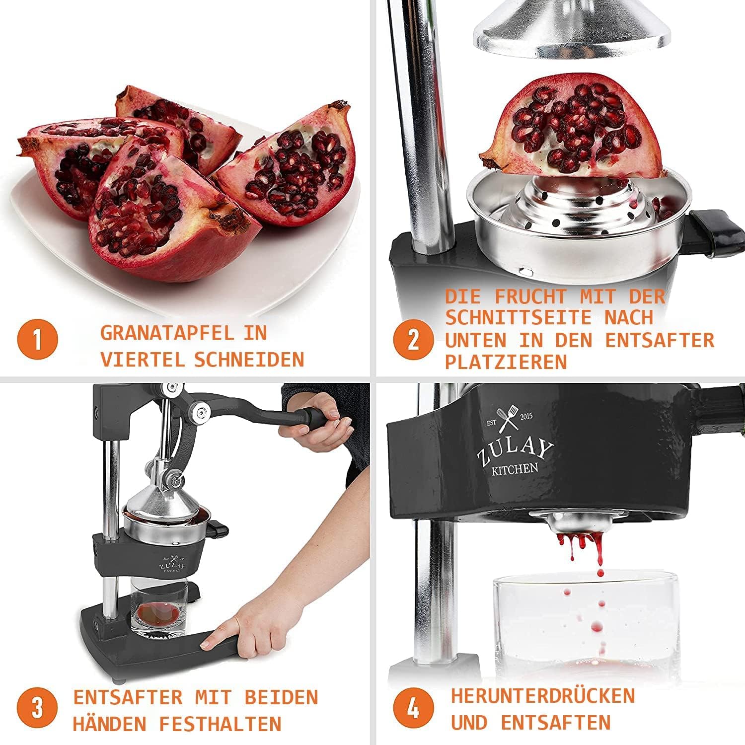 Zulay professionelle Zitruspresse – manueller Entsafter aus Metall – manuelle Zitronenpresse und Orangenpresse – robuster und strapazierfhiger Standentsafter in Premium-Qualitt, schwarz