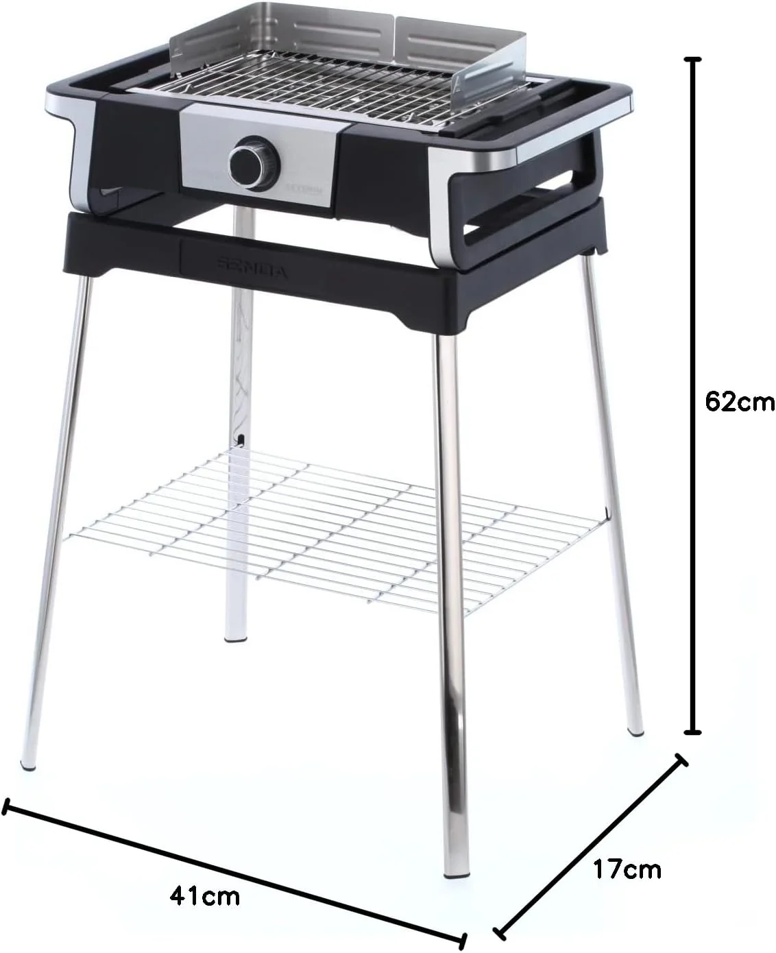 SEVERIN SENOA DigitalBOOST S elektrische barbecue met onderstel, staande barbecue met snelle start tot 500 ��C, balkonbarbecue met SafeTouch-oppervlak, RVS/zwart, PG 8118
