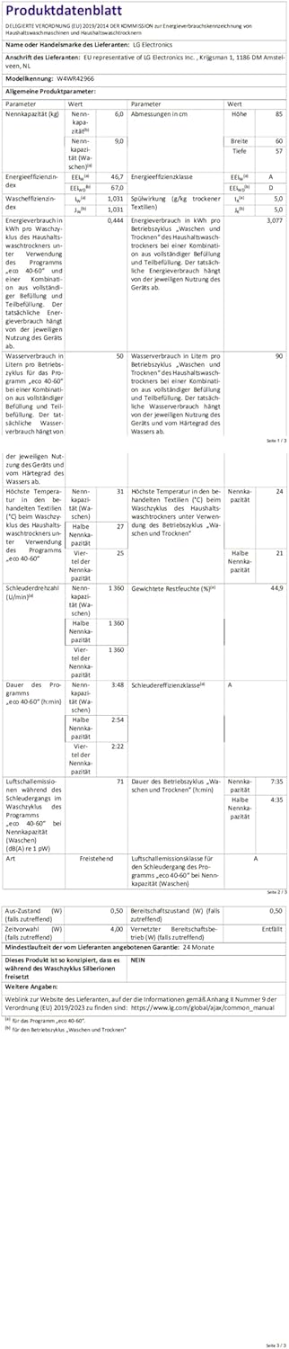 LG W4WR7096YB, Klasse D, Frontlader-Waschtrockner 9 - 6 kg, 62 x 60 x 85 cm, Wi-Fi, AI Direct Drive, Tiefenreinigung mit Dampf, TurboWash 360, Große Kapazität, Außentür aus gehärtetem Glas, Weiß