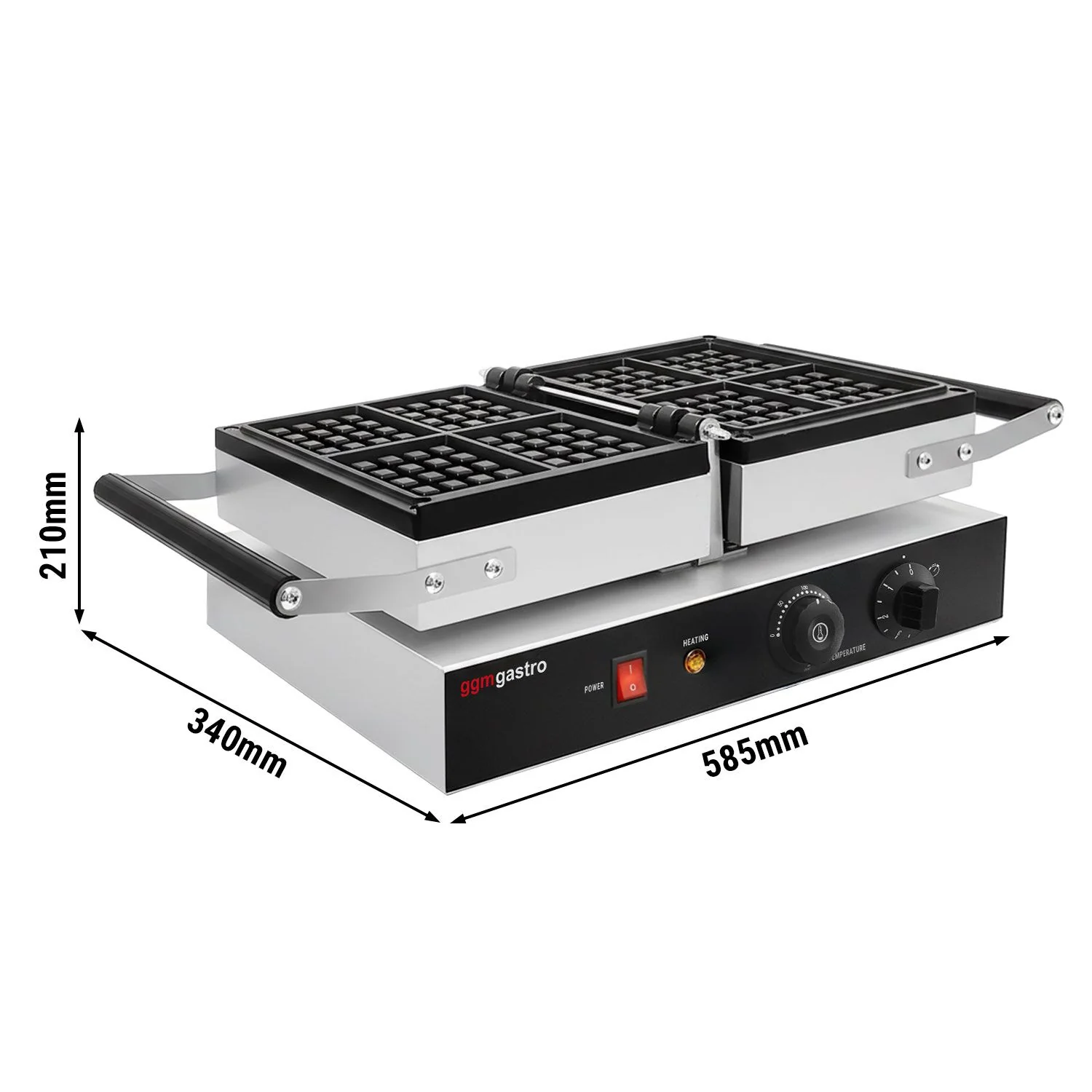 Vaffeljern - enkelt - mekanisk termostat - 1,6 kW - Form: Belgiske Brussels?vafler - vendbar 180�� stekeflate - st?pejernsplater med non?stick?belegg