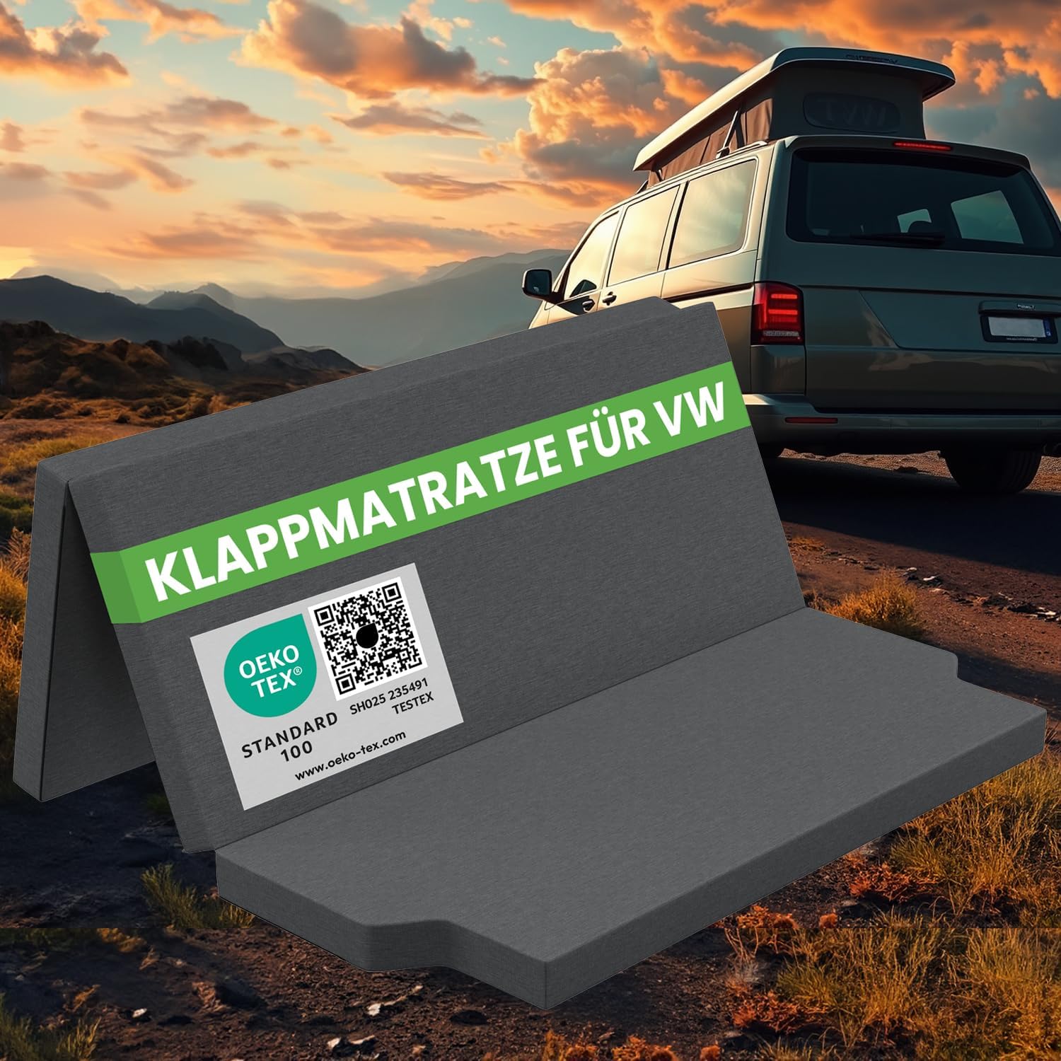 ELONEO Auto Camping Klappmatratze 185x148 cm, 8 cm hoch für VW T4, T5, T6, T6.1 Multivan, California Beach, Caravelle, Transporter, Reisematratze, Faltmatratze klappbar