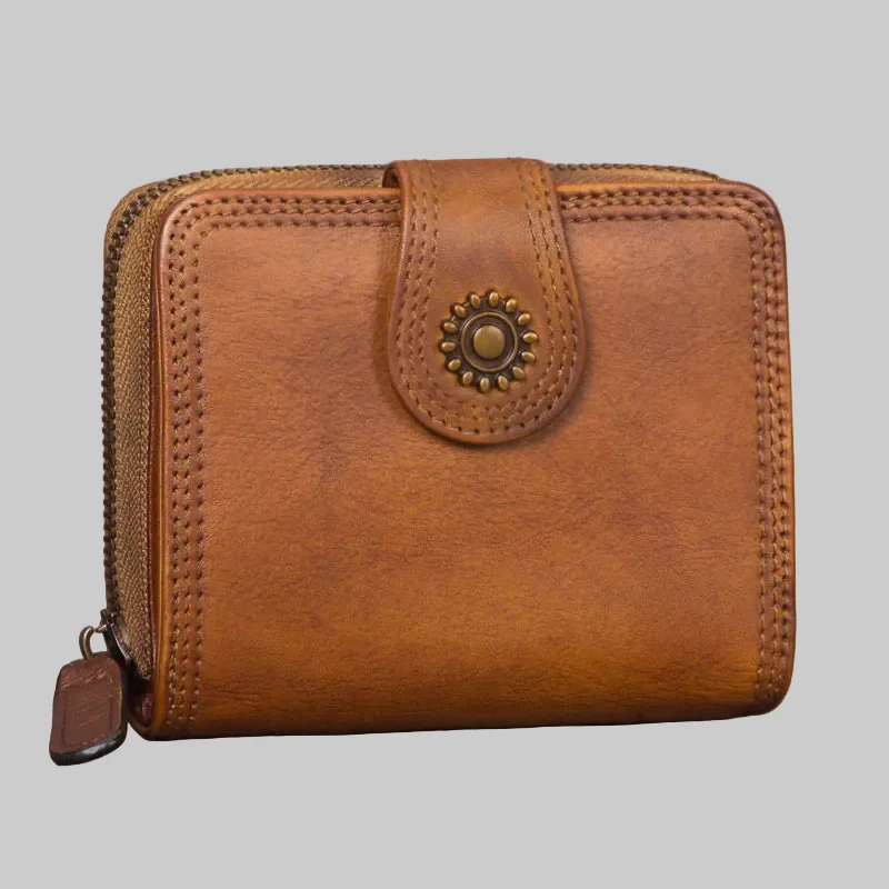 Personalized Retro Handmade Zipper Leather Short Wallets Purse