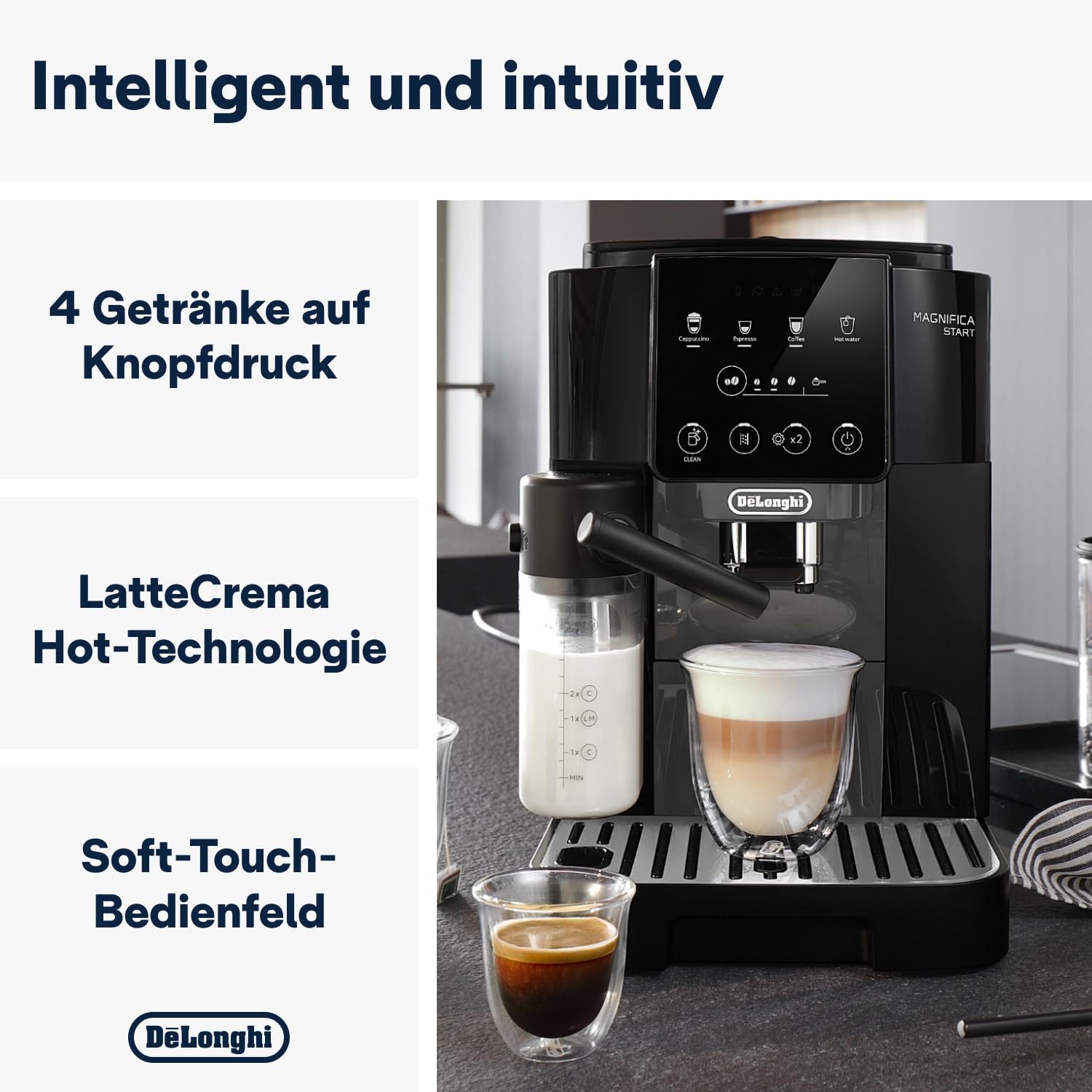 De'Longhi Magnifica S ECAM 22.110.B Kaffeevollautomat mit Milchaufschäumdüse für Cappuccino, mit Espresso Direktwahltasten und Drehregler, 2-Tassen-Funktion, 1,8 Liter Wassertank, Schwarz/Silber