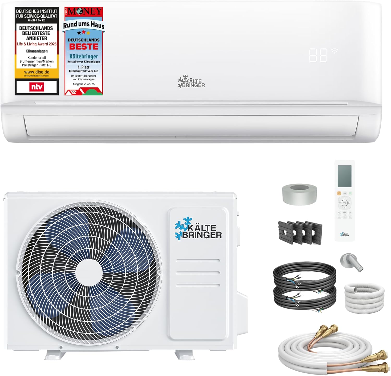 Kältebringer Split Klimaanlage Quick Connect - 18000 BTU (5,3 kW) - Klimagerät mit Heizfunktion, WiFi & App, bis 91qm, sehr leise - 5m Kupferleitung, Kältemittel R32, Montagematerial
