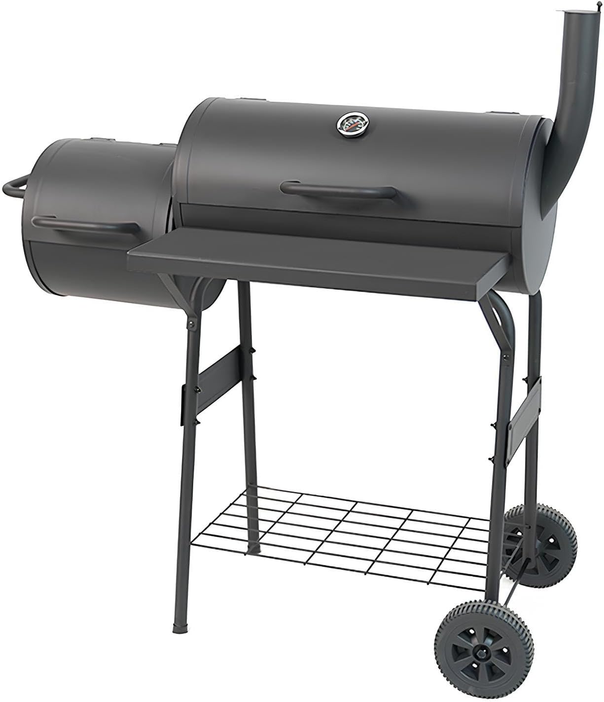 XXL grill na węgiel drzewny, przenośny, do użytku na zewnątrz, z pokrywką, offset, grill z kółkami i termometrem, idealny na piknik, do ogrodu, na kemping i tylną klapę