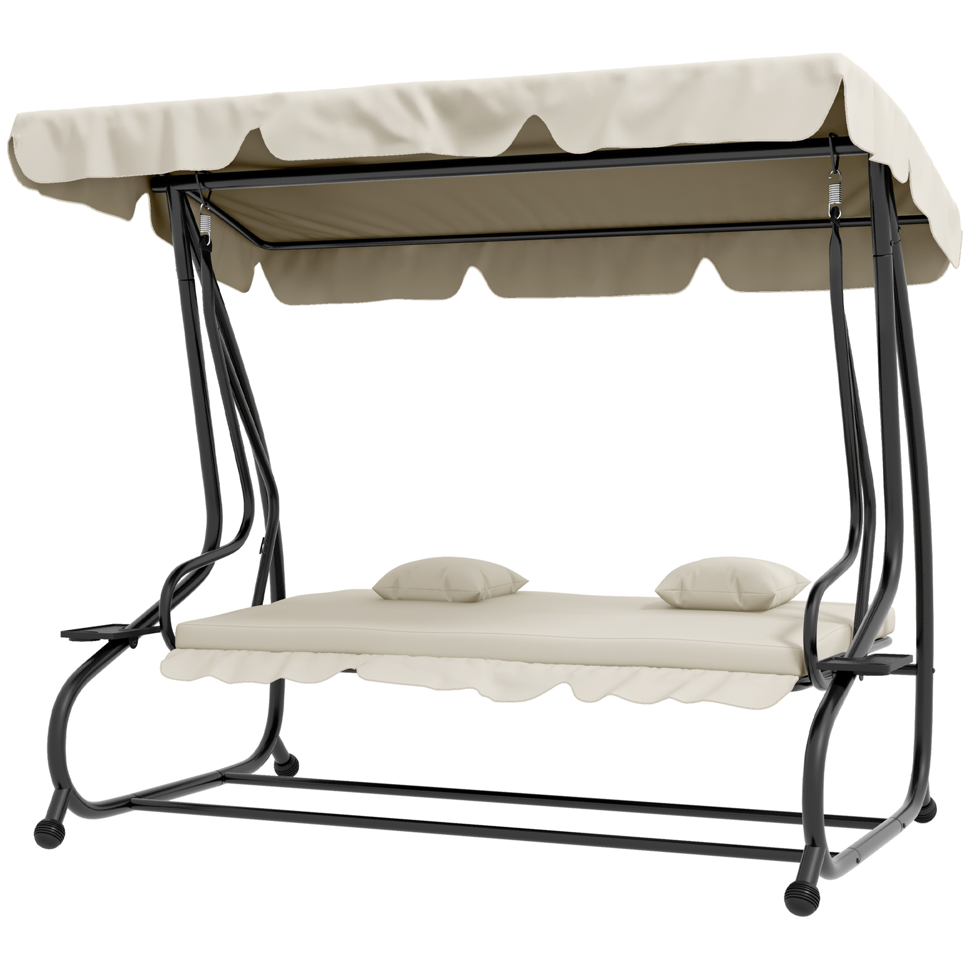 Outsunny 2-in-1 Tuinschommel met Ligfunctie, Verstelbaar Dak, tot 340 kg, Staal, 200x120x164 cm, Cr��mewit