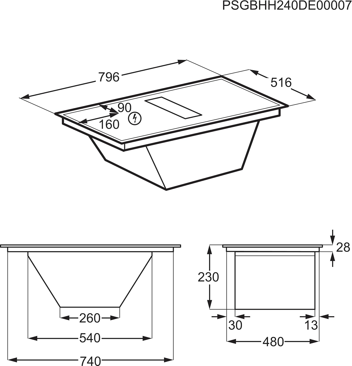 AEG Induktionskochfeld autark 80cm mit Dunstabzug / Made in Germany / 4 Flex-Kochzonen mit Bridge (Kombination 2er Zonen) / Auto-Funktion des Dunstabzugs / Aktivkohlefilter / COLI84COXB