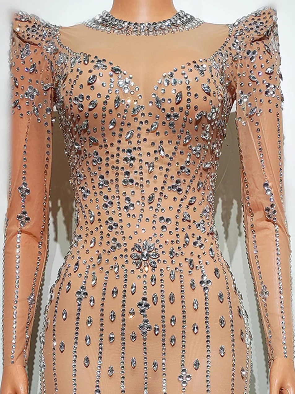 Rhinestone Embellished Fitted Mini Dress with Feather Trim