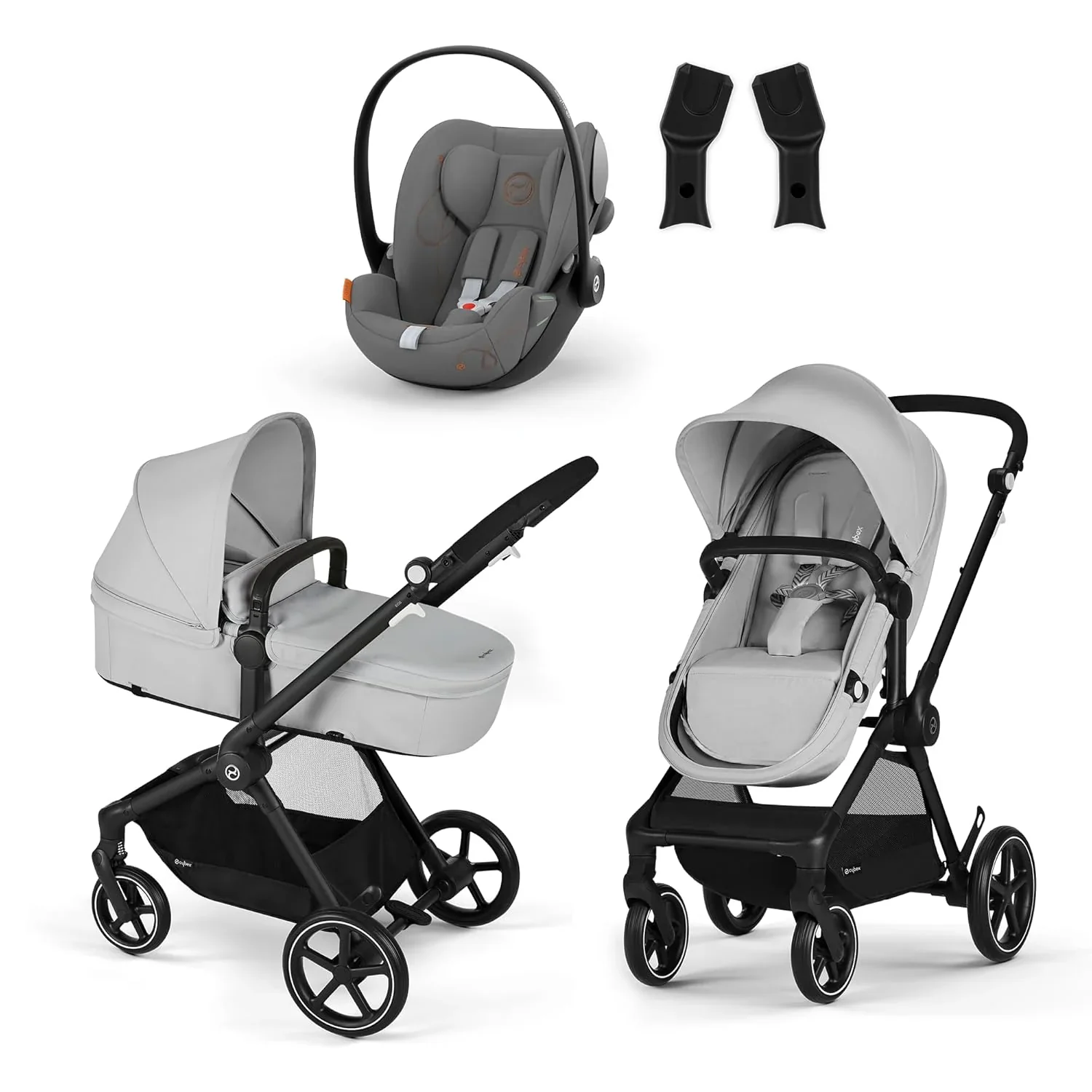 CYBEX Gold Kinderwagen EOS Lux 2-in-1 mit Babyschale Aton B2 i-Size und Babyschalen-Adapter, Reisesystem, Ab Geburt bis 22 kg (ca. 4 Jahre), Moon Black (Schwarz)