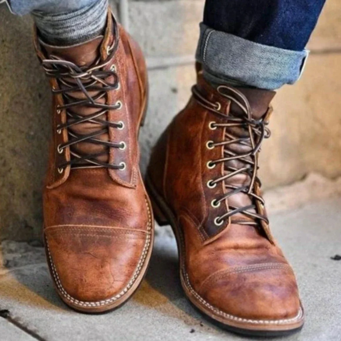 Klassische Herren Lederstiefel | Elegante Stiefeletten aus hochwertigem Leder | Robuste und bequeme Alltagsschuhe