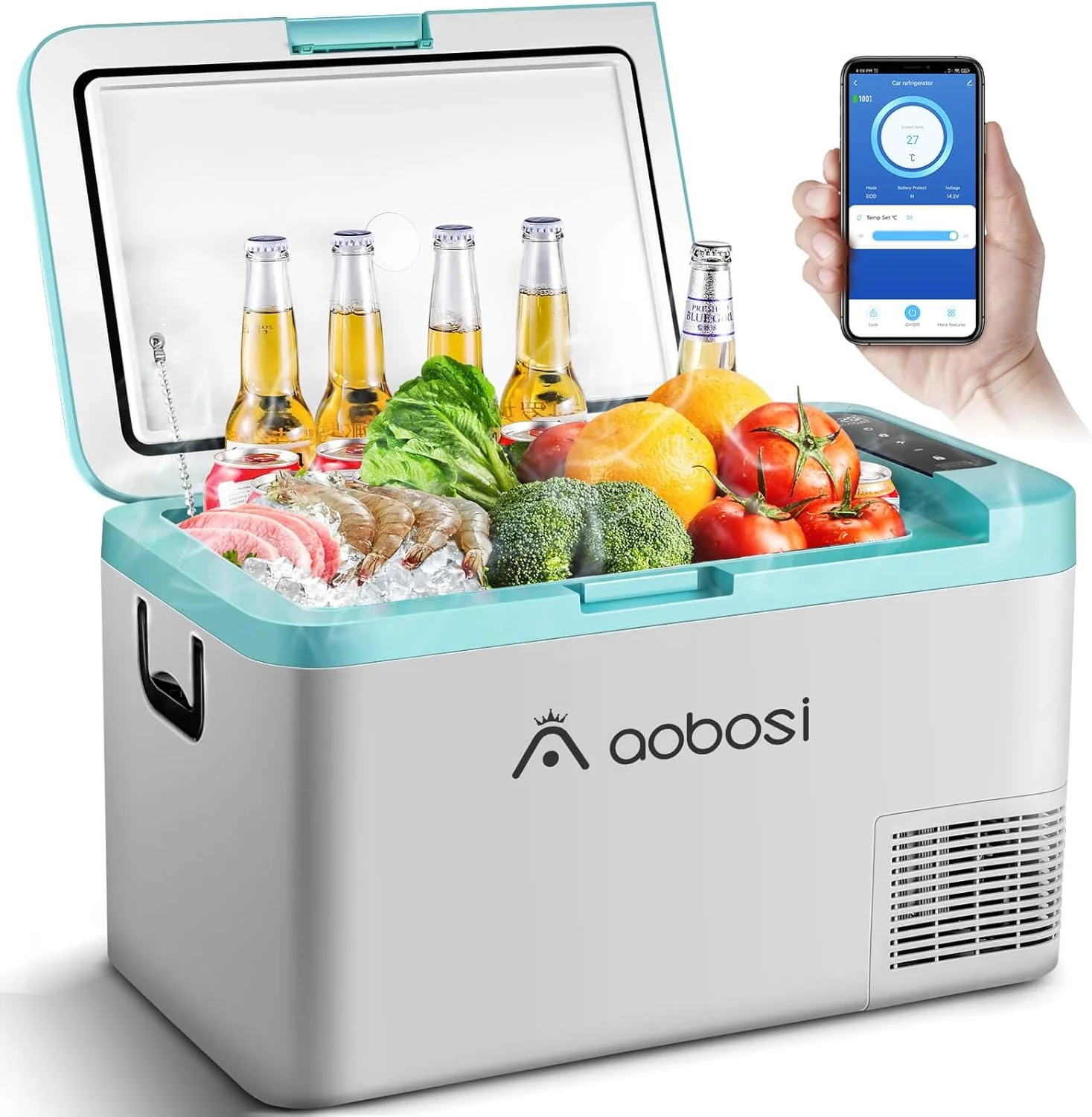 AAOBOSI Compressor Koelbox 36 L, Koelbox Auto met Wifi App Besturing, 12/24 V en 100-240 V Elektrische Koelbox, tot -20 ��C voor Auto, Vrachtwagen, Boot, Camper, Camping, Dubbele Zone
