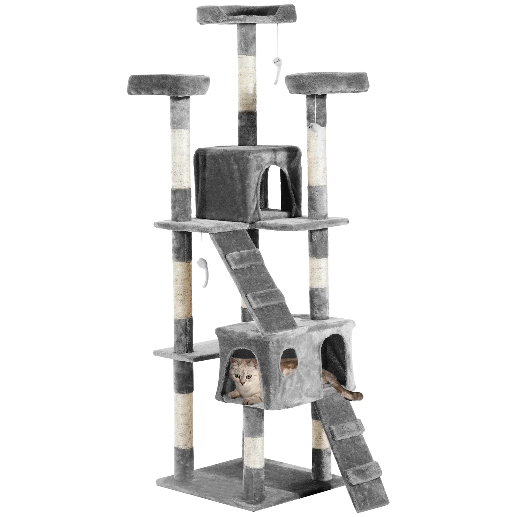 PawHut Krabpaal Kattenboom XXL met 2 huisjes & 3 ligplekken