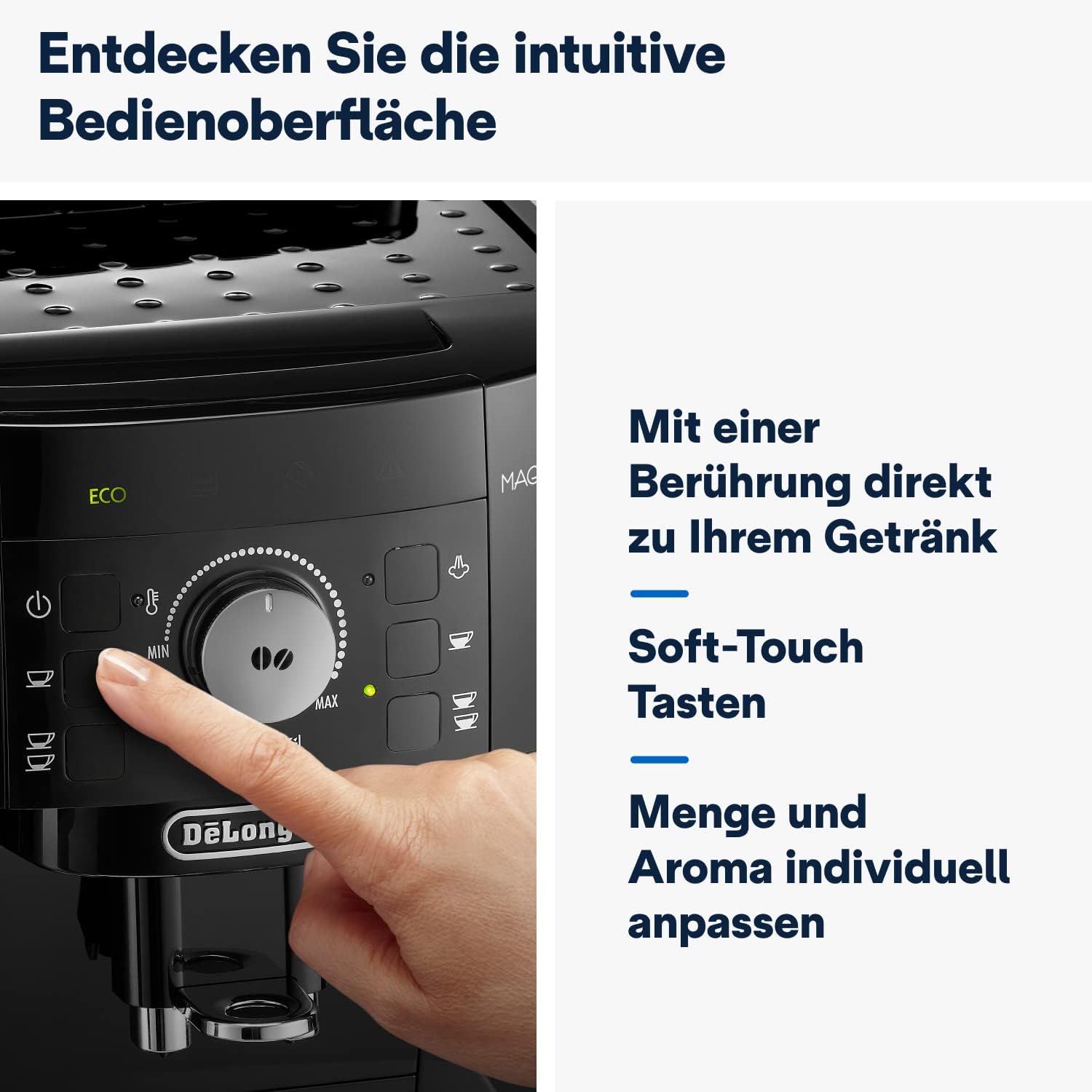 De'Longhi Magnifica S ECAM 22.110.B Kaffeevollautomat mit Milchaufschäumdüse für Cappuccino, mit Espresso Direktwahltasten und Drehregler, 2-Tassen-Funktion, 1,8 Liter Wassertank, Schwarz/Silber