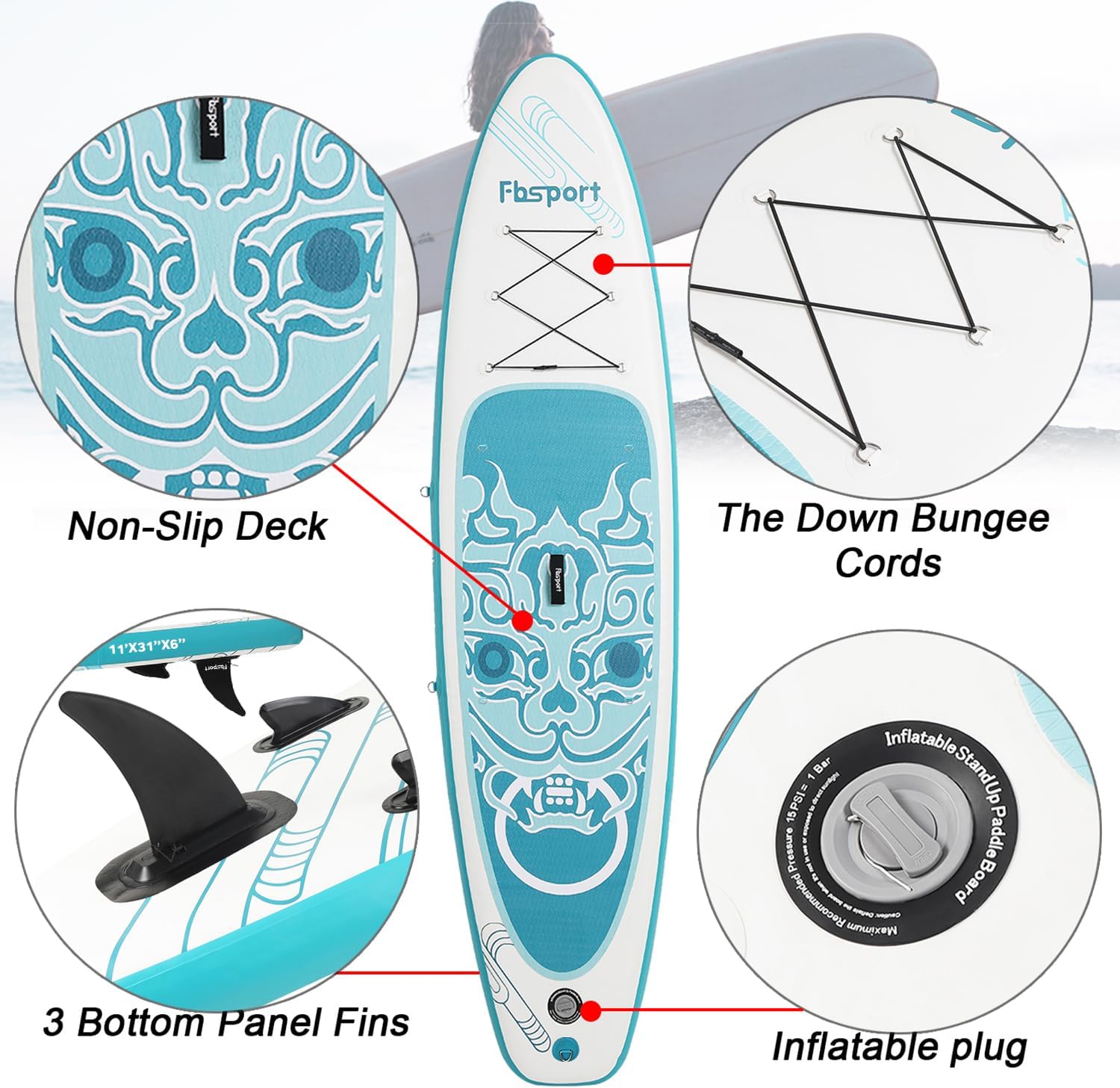 Premium-Stand-Up-Paddle-Board, Yoga-Board mit strapazierfähigem SUP-Zubehör und Tragetasche | Breiter Stand, Surf-Kontrolle, rutschfestes Deck, Leine, Paddel und Pumpe für Jugendliche und Erwachsene