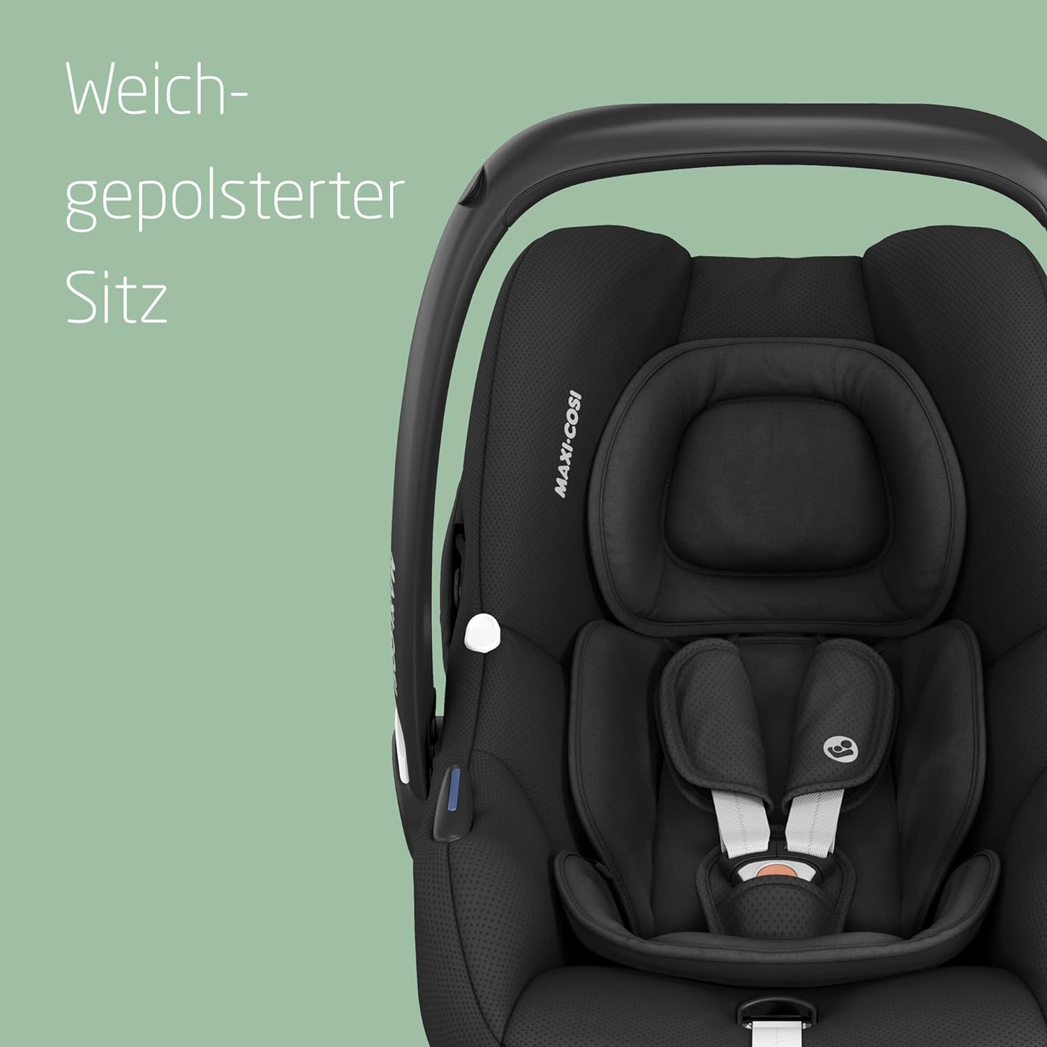 Maxi-Cosi CabrioFix i-Size, Babyschale, 0–12 Monate, max. 12 kg, leichter i-Size Kindersitz (3,2 kg), Sonnenverdeck, gepolsterter Sitz, für viele Maxi-Cosi Kinderwagen, Essential Green