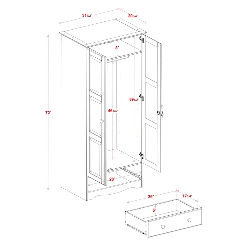 Palace Imports 100% Solid Wood Flexible Wardrobe Armoire with Metal or Wooden Knobs