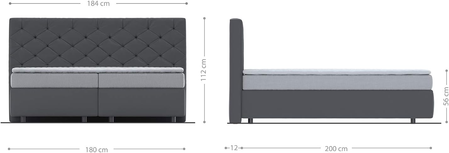 DELIFE Boxspringbett Dream-Great Mikrofaser Grau 180x200 cm mit Matratze und Topper
