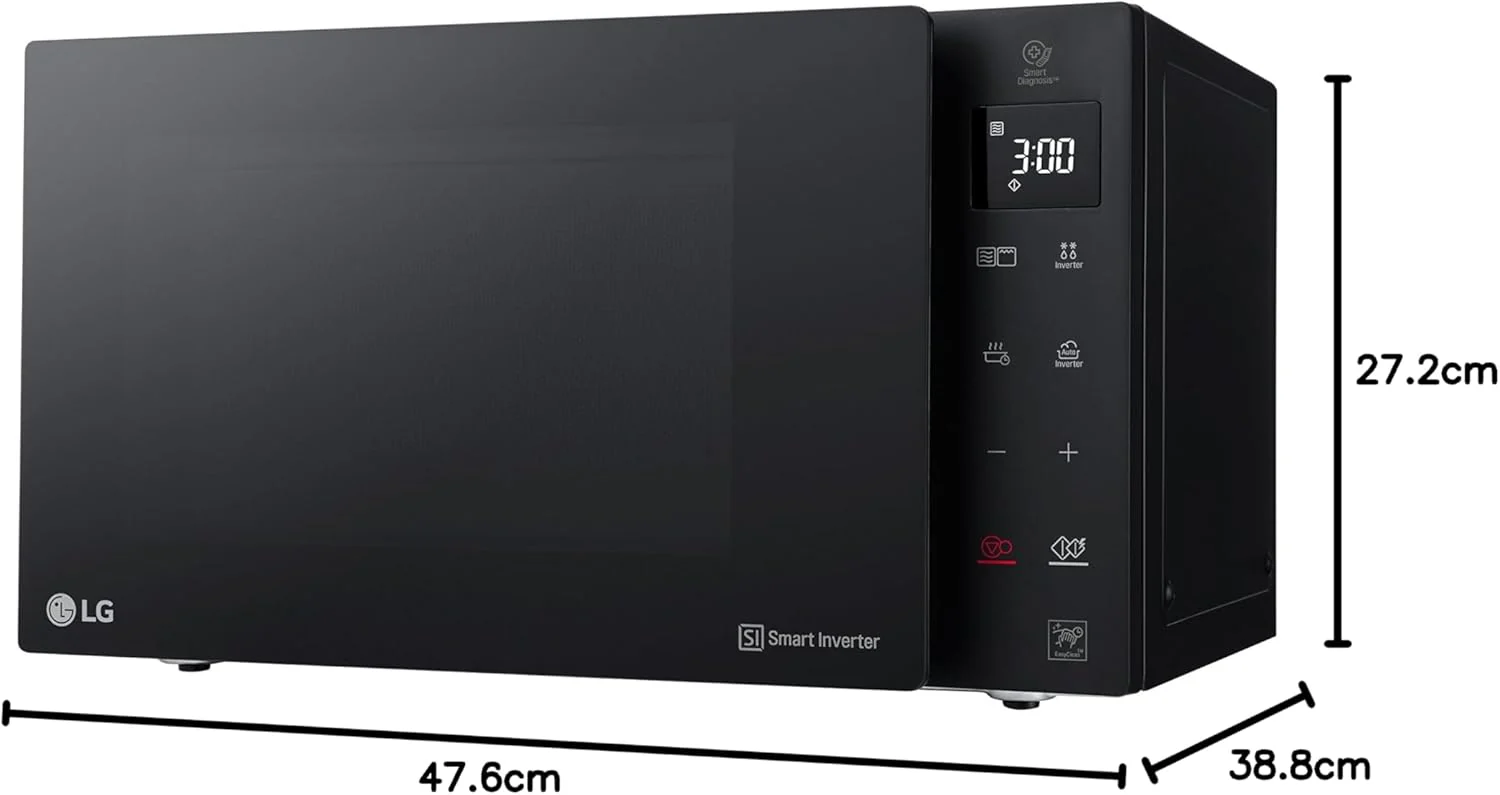 LG MH6535GIS Magnetron met invertertechnologie en kwartsgrill, 25 liter inhoud, 1000 W, automatische programma's, instelbare vermogensniveaus voor optimaal koken en EasyClean-functie, Zwart