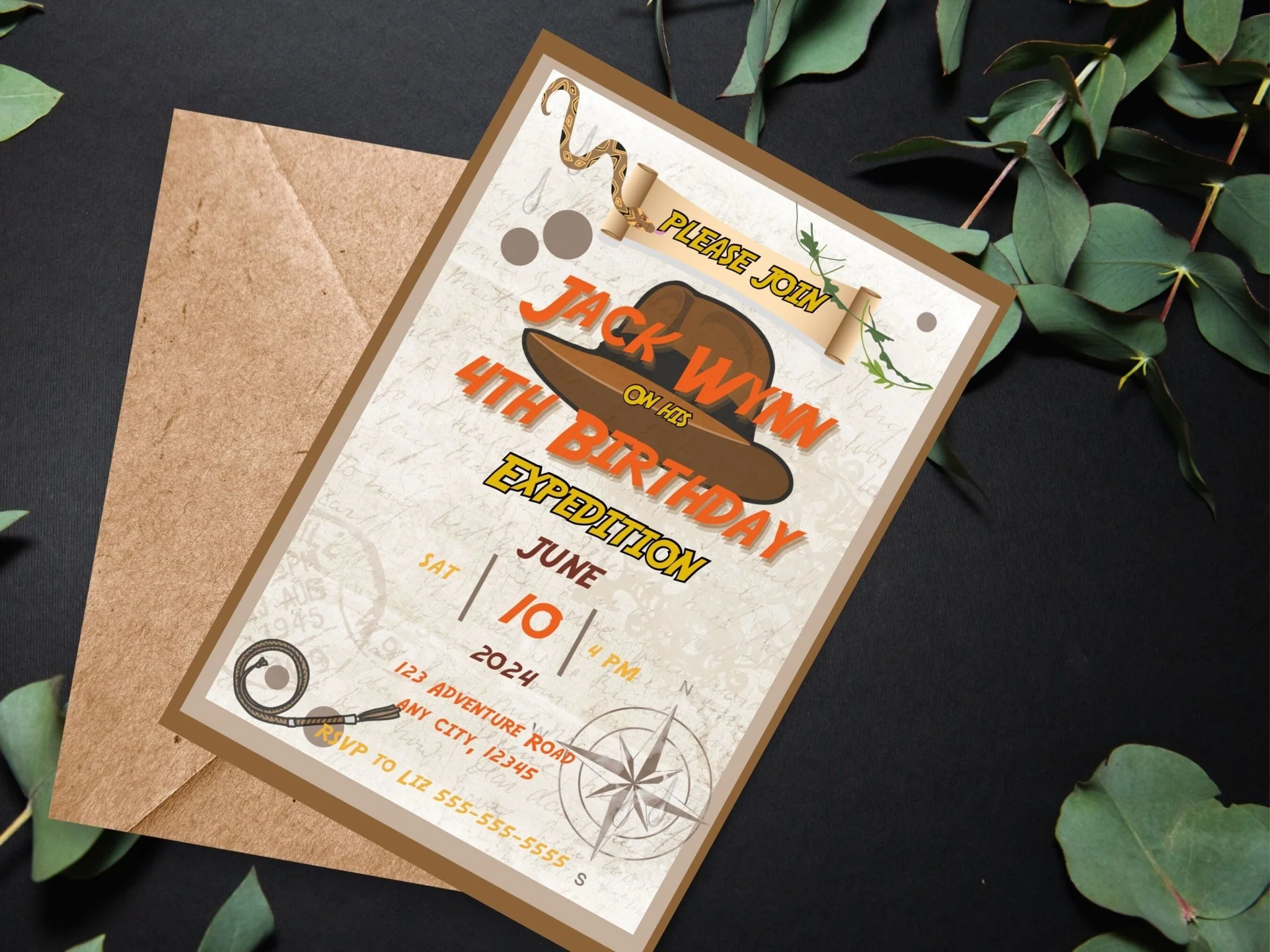 Indiana Jones Birthday Invitation, Adventure Invitation, children's birthday invitation, explorer theme