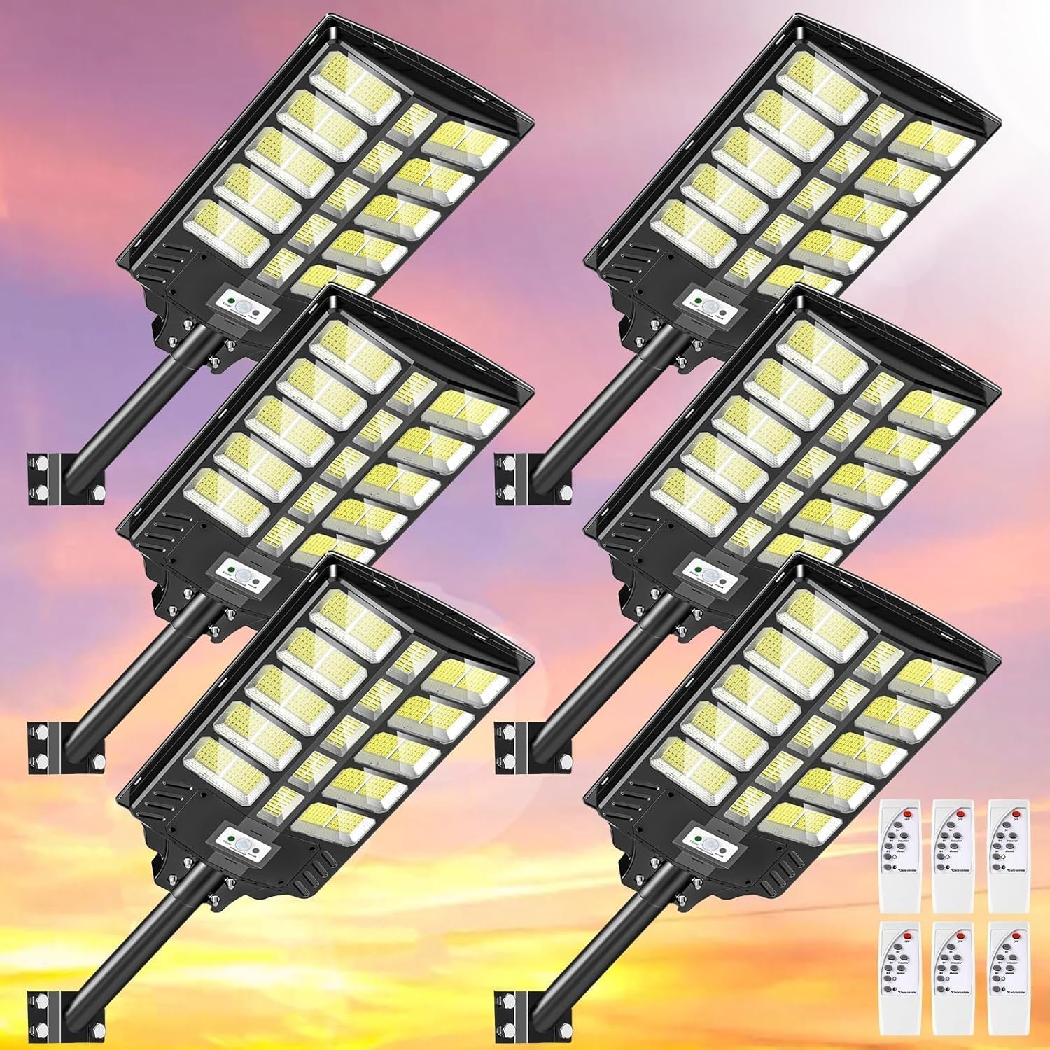 papasbox 6 Stück 2000W LED Solar Straßenlaterne mit Fernbedienung | Straßenlampe 6500K Solarbetriebene mit Bewegungsmelder Sensor | Außen Wegeleuchte im Freien Straßenleuchte