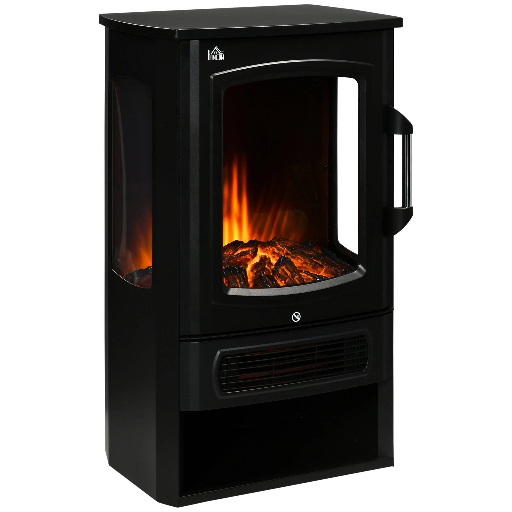 HOMCOM elektrische haard, realistische vlammen, 2 verwarmingsniveaus, bescherming tegen oververhitting, staal, zwart, 44,5 x 32 x 74 cm