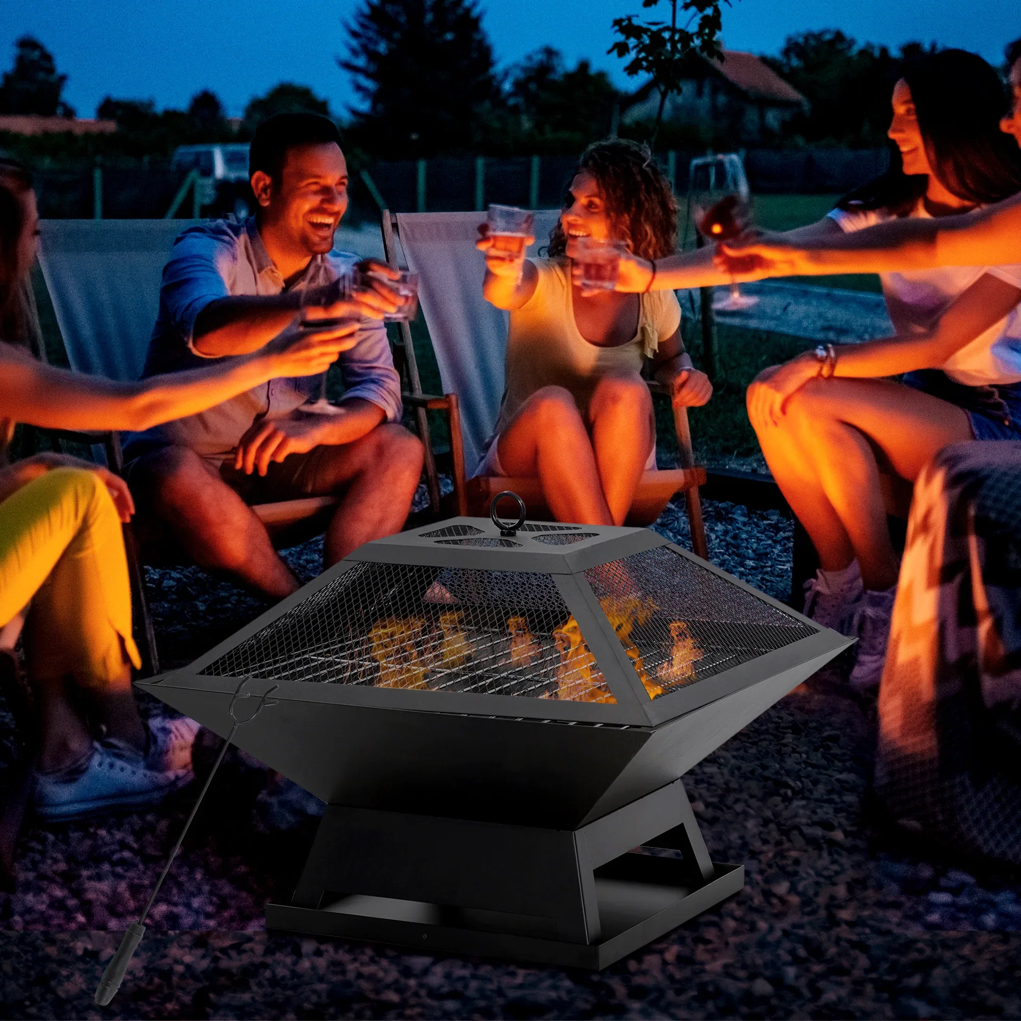 Outsunny Vuurkorf Barbecue 2-in-1 met Vonkenscherm Buiten