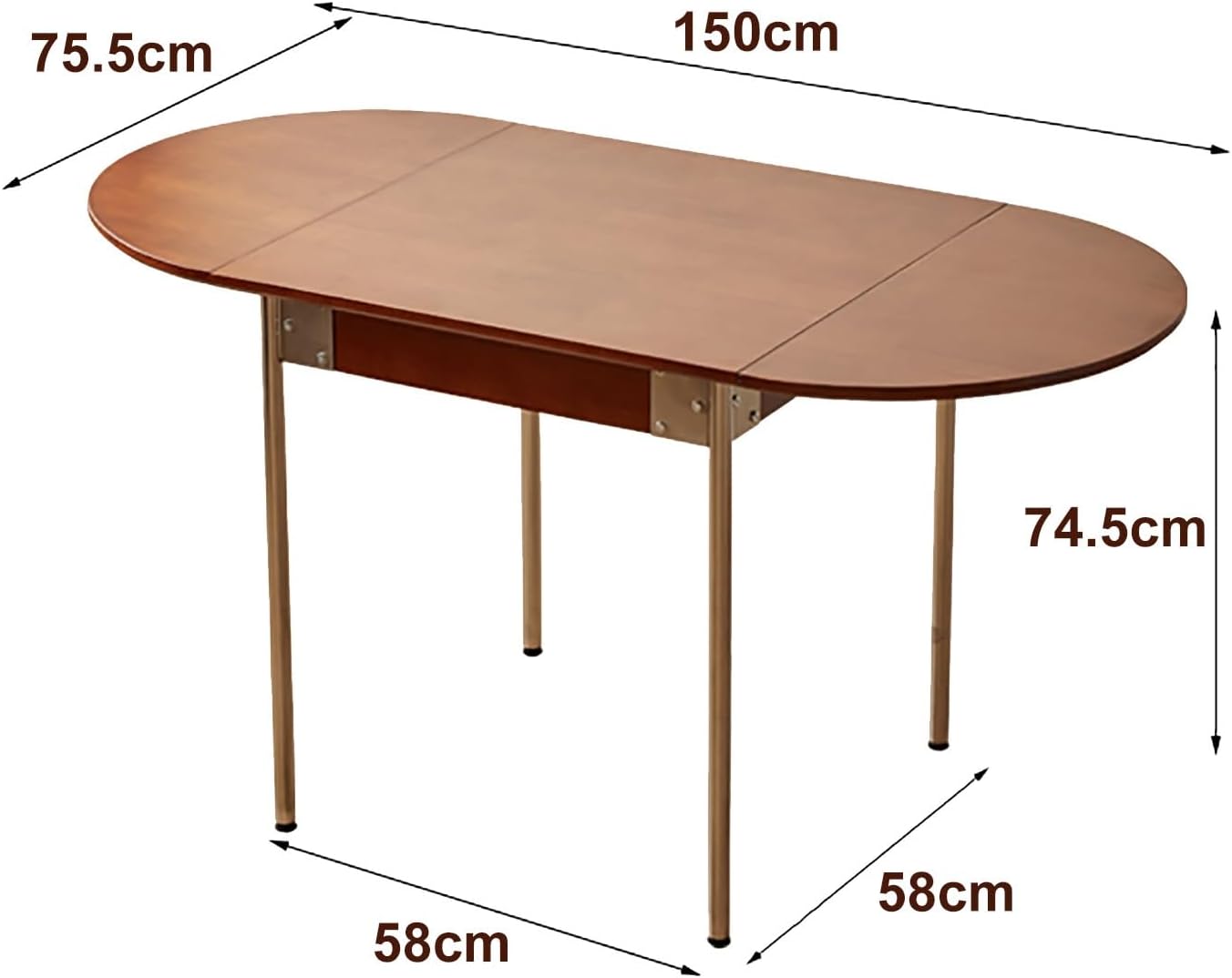 150cm Klappbarer Küchen-Esstisch Massivholz Küchentisch Ausziehbar Drop-Leaf Klappbarer Esszimmertisch Beine Aus Rostfreiem Stahl Für Gute Stabilität Und Tragfähigkeit Für Kompakte Wohnungen