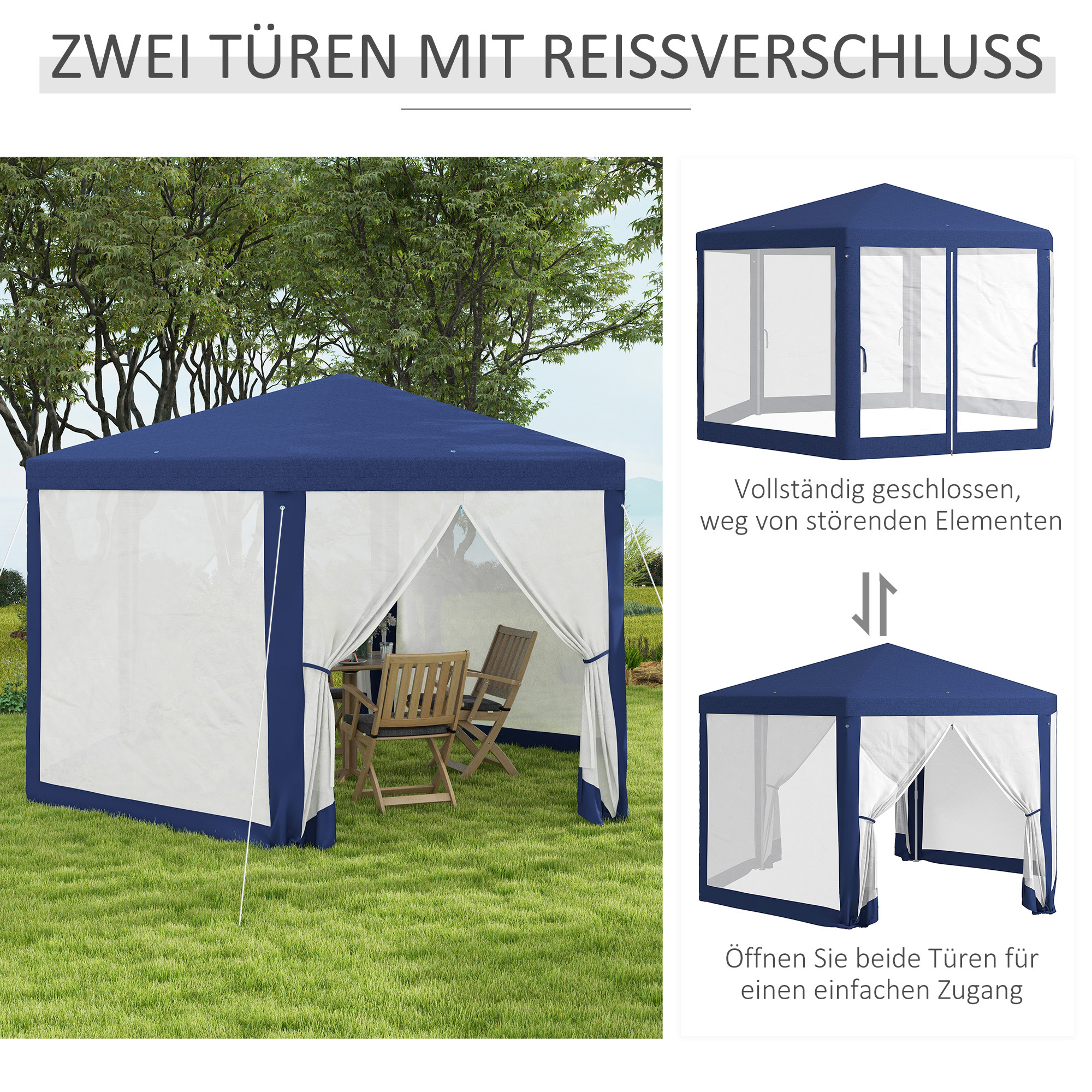 Tuinpaviljoen, 6-hoekig, Muskietennetten, Metalen Frame, 3,94x3,412x2,5m, Blauw