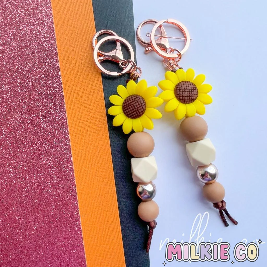 Sunflower Beaded Keychain