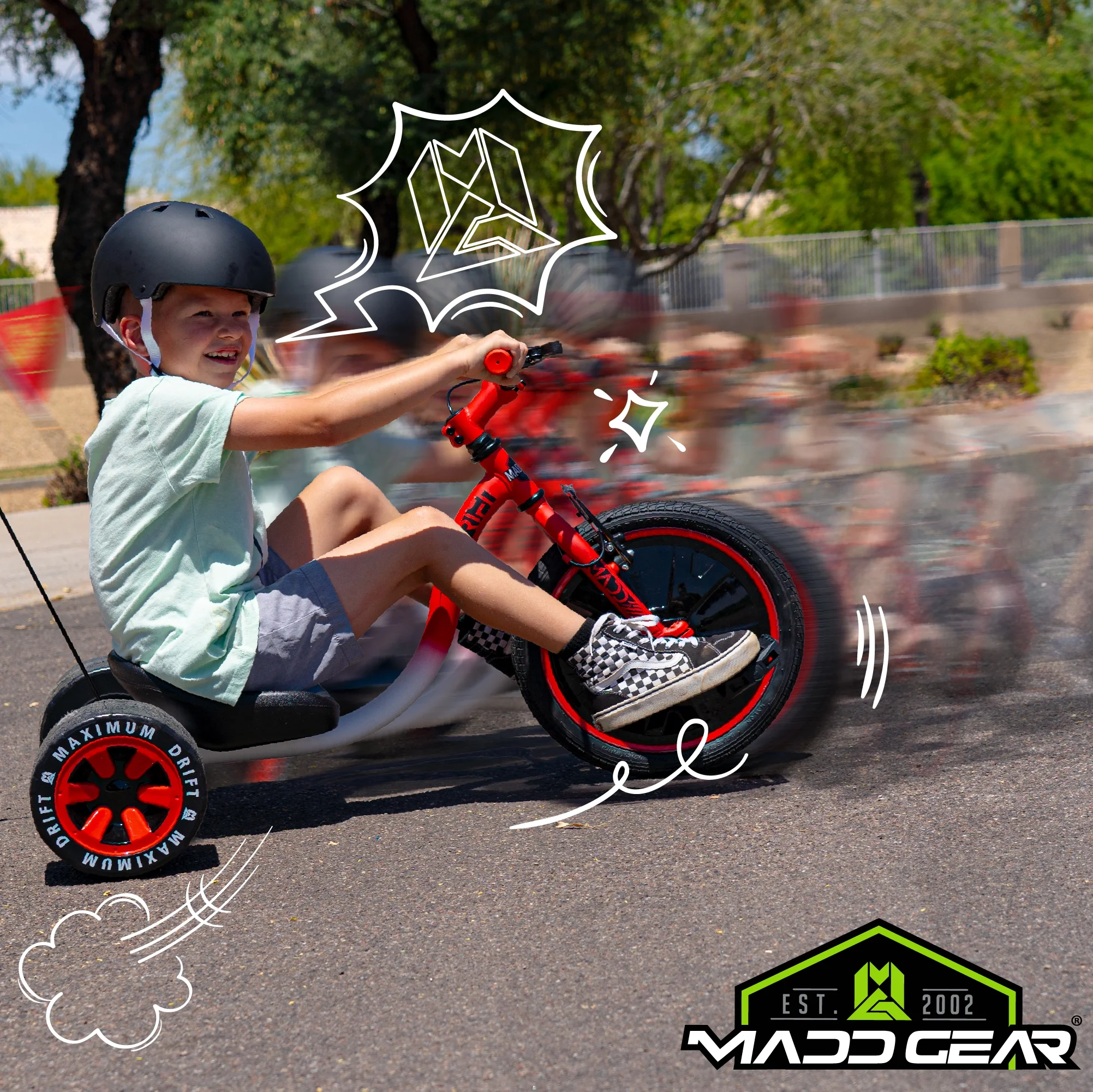 Madd Gear Drift Trike Strong Steel Frame Tricycle Adjustable Seat Black Green Machine 5 Years & up