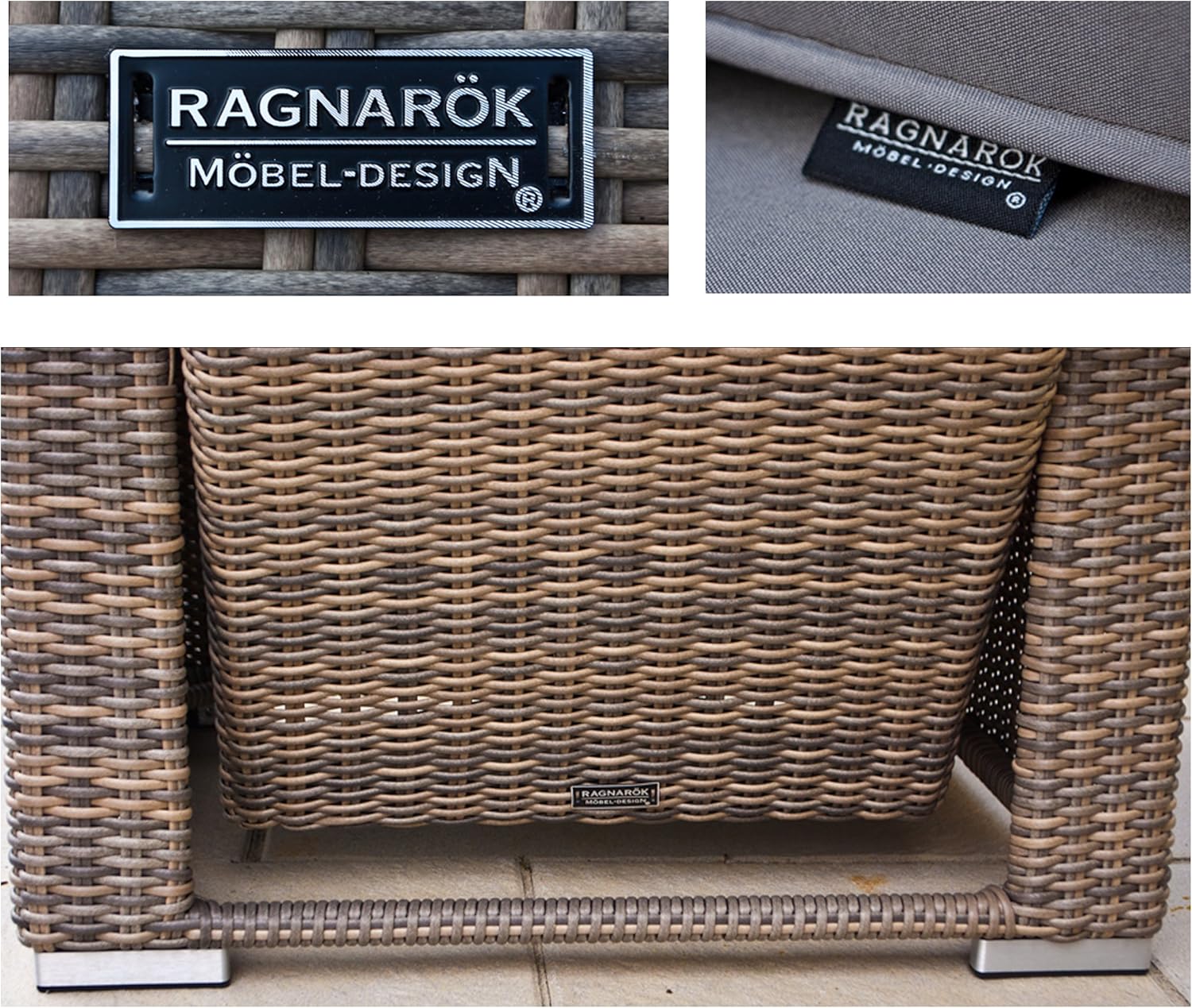 Ragnarök-Möbeldesign hohe Dining Lounge - DEUTSCHE Hersteller - 8 Jahre GARANTIE - EIGENE Produktion - PolyRattan Gartenmöbel Essgruppe Sessel Naturfarben Rundrattan Grau