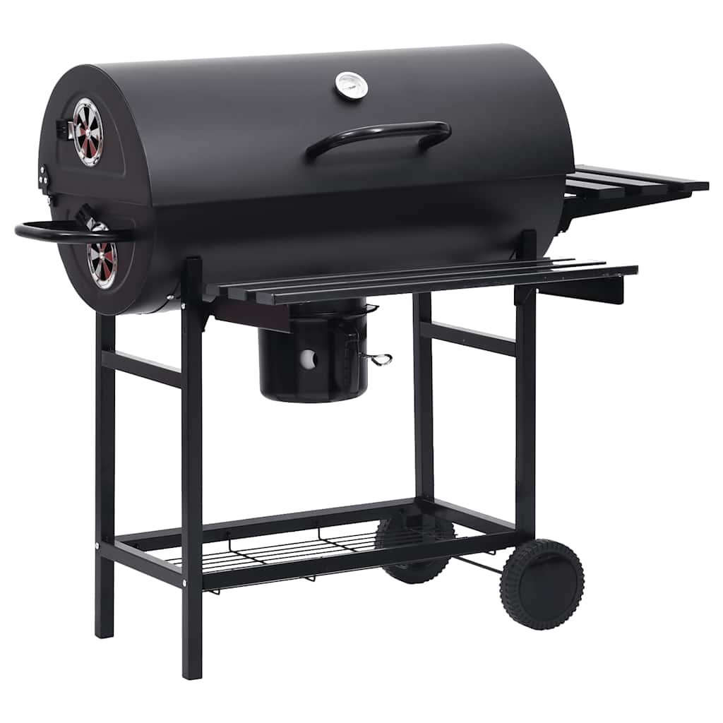 2025 Grill z kółkami i półkami, czarny, stalowy, 115 x 85 x 95 cm, grill zewnętrzny