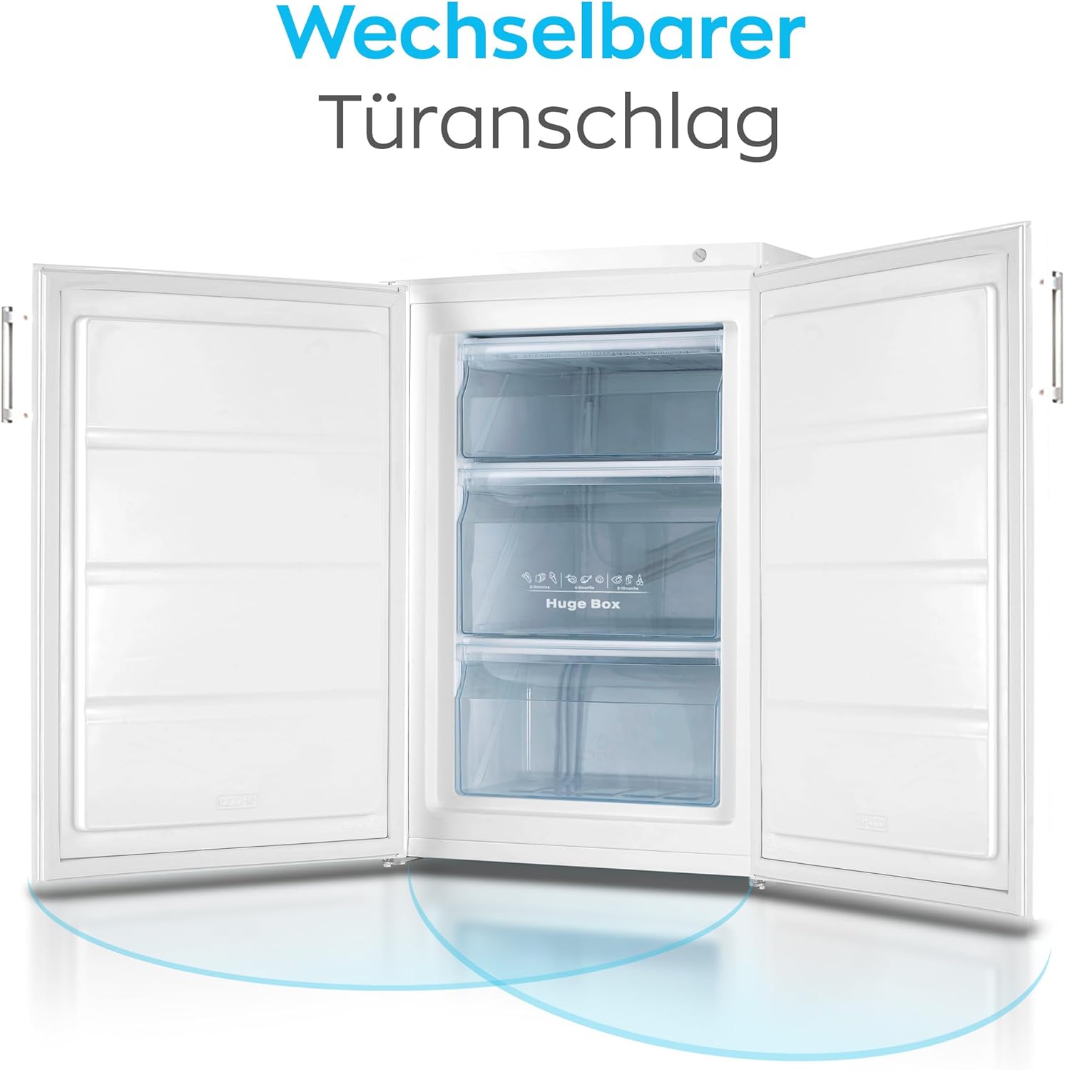 Heinrich´s Gefrierschrank 61Liter -18°C Freezer, 3x Gefrierschublade, 7 Stufen Temperaturregler, Airflow, wechselbarer Türanschlag weiß