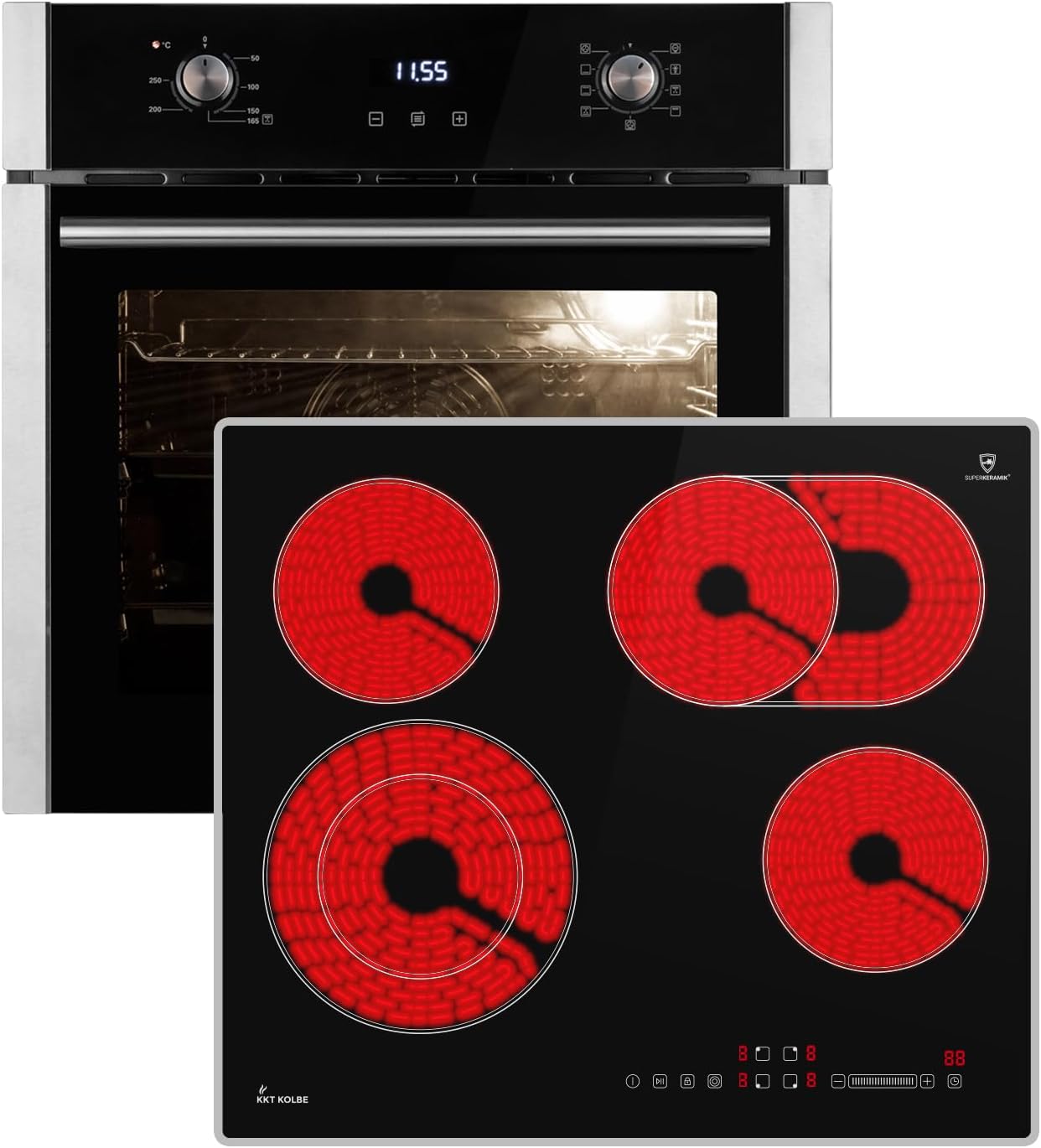 KKT KOLBE Autarkes Herdset | 60cm Einbaubackofen EB8005ED | 59cm Kochfeld CH5901AL | Pizzafunktion Grill Umluft Heißluft | Automatik-Timer | Wärmeschutzverglasung | Kindersicherung | SET8005CH59AL