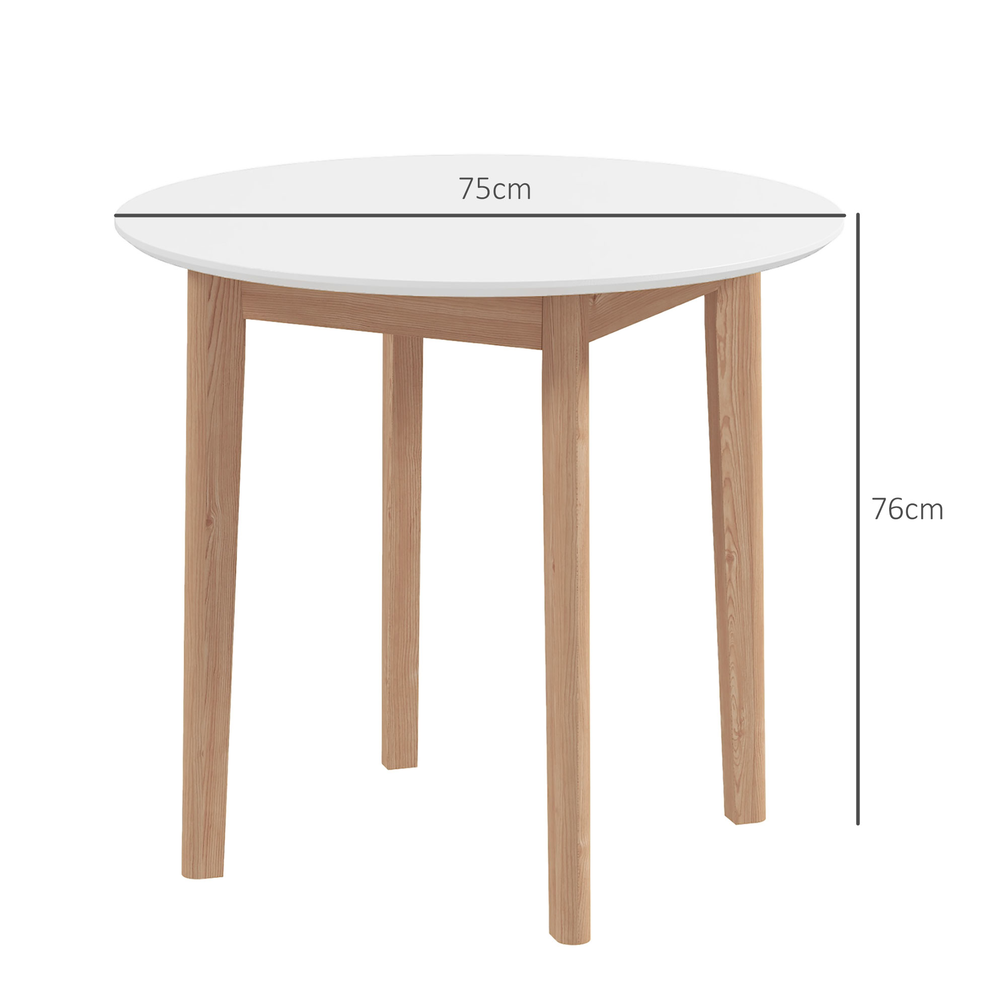 Eettafel Keukentafel Ronde Tafel, Scandinavisch Design, 75 cm x 75 cm x 76 cm, Wit + Natuur
