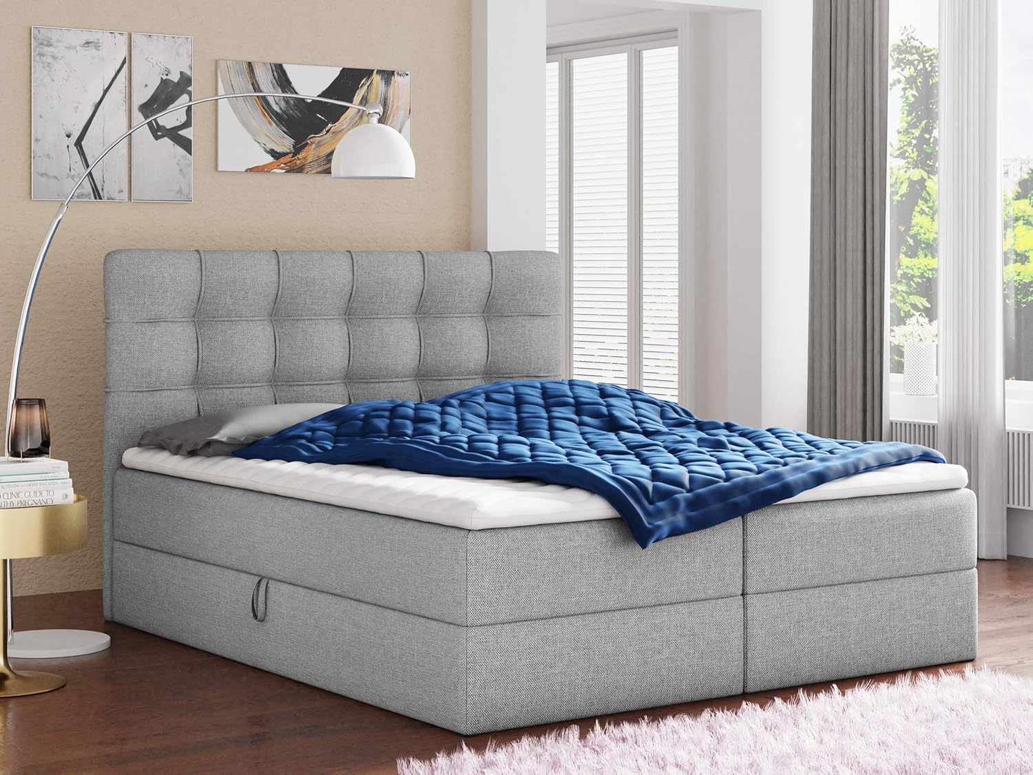 Sofnet Boxspringbett Best mit 2 Bettkästen, Doppelbett mit Bonell-Matratze und Topper, Polsterbett, Bett, Bettgestell, Stilvoll, Schlafzimmer (Grau (Inari 91), 140 x 200 cm)