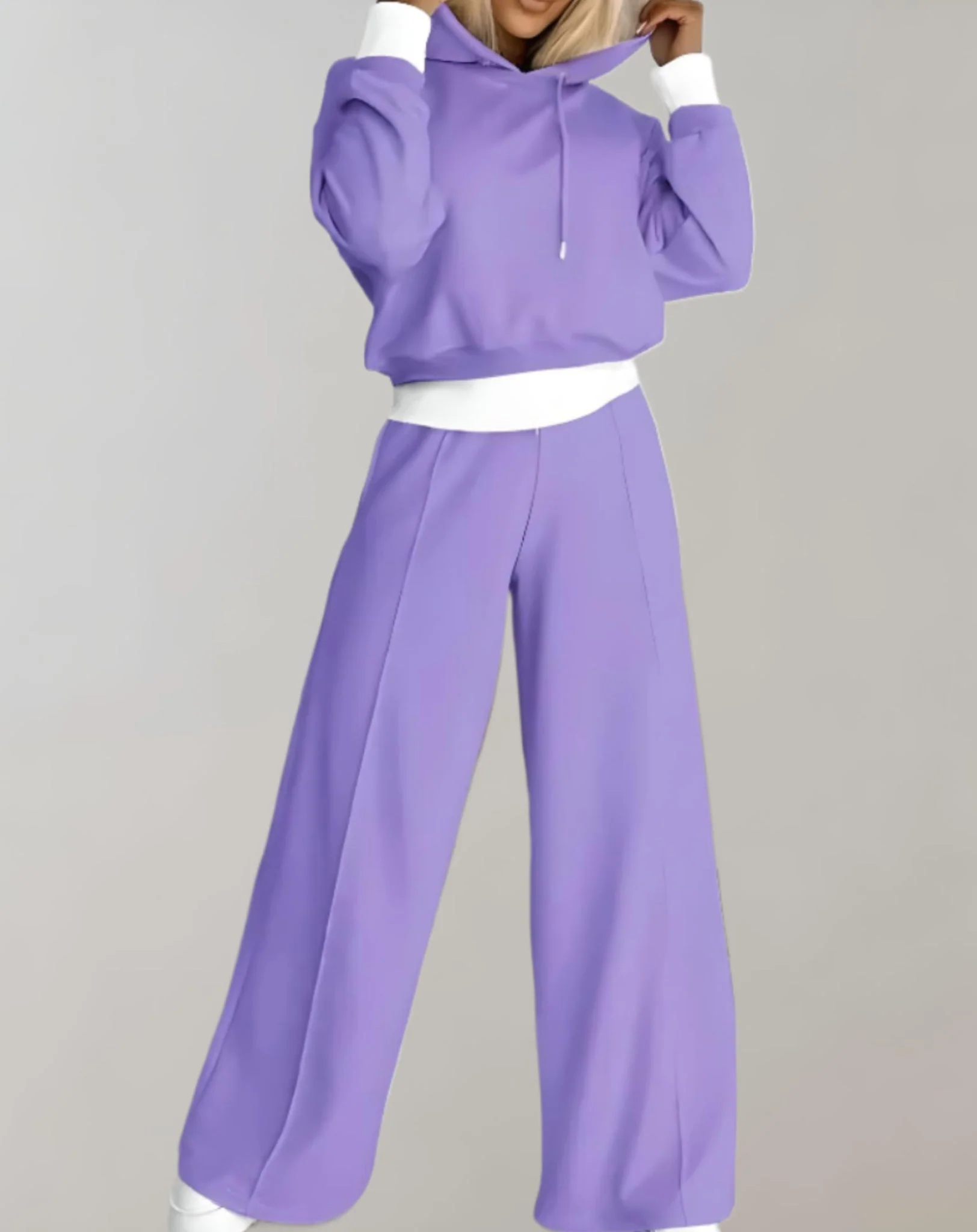 Damen Lounge Set Zweiteiler mit Cropped Hoodie und weiter Hose | Bequemer Hausanzug mit High Waist Schnitt f��r Freizeit