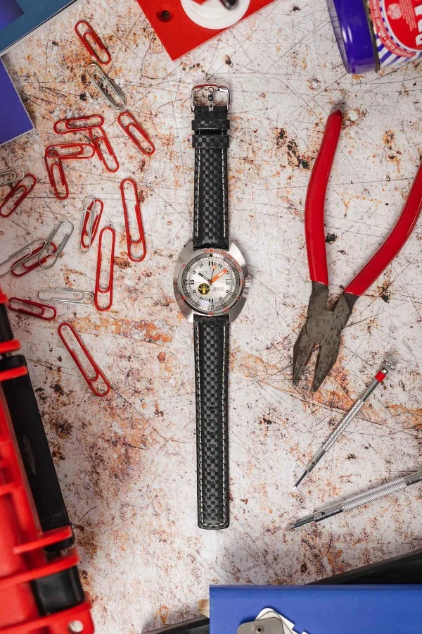 Hirsch CARBON Embossed Water-Resistant Leather Watch Strap in BLACK