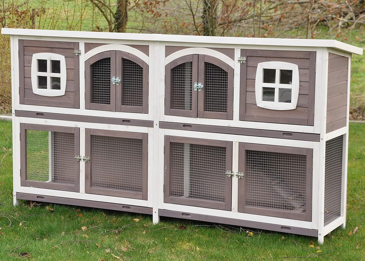 nanook Murmel XXL Doppel Kaninchenstall Hasenstall - doppelst?ckig - wetterfest - 211 x 52 x 107 - Farbe: Taupe/Weiss - extra gro?es Kaninchengehege