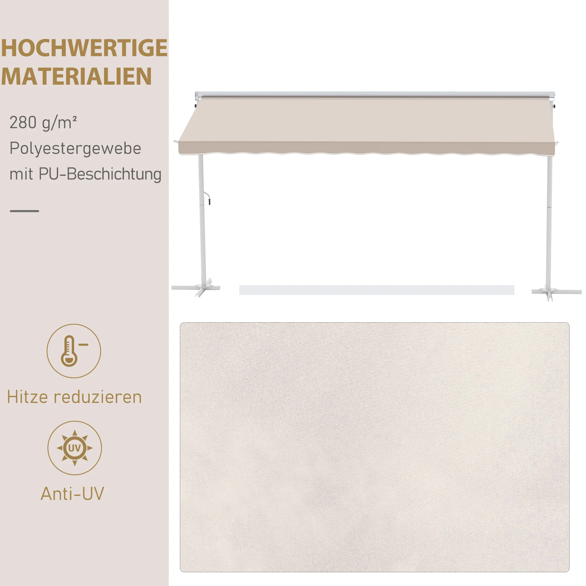 Outsunny Staande luifel met knikarm tuinluifel luifel zwengel crème 4,5 x 3,42 m